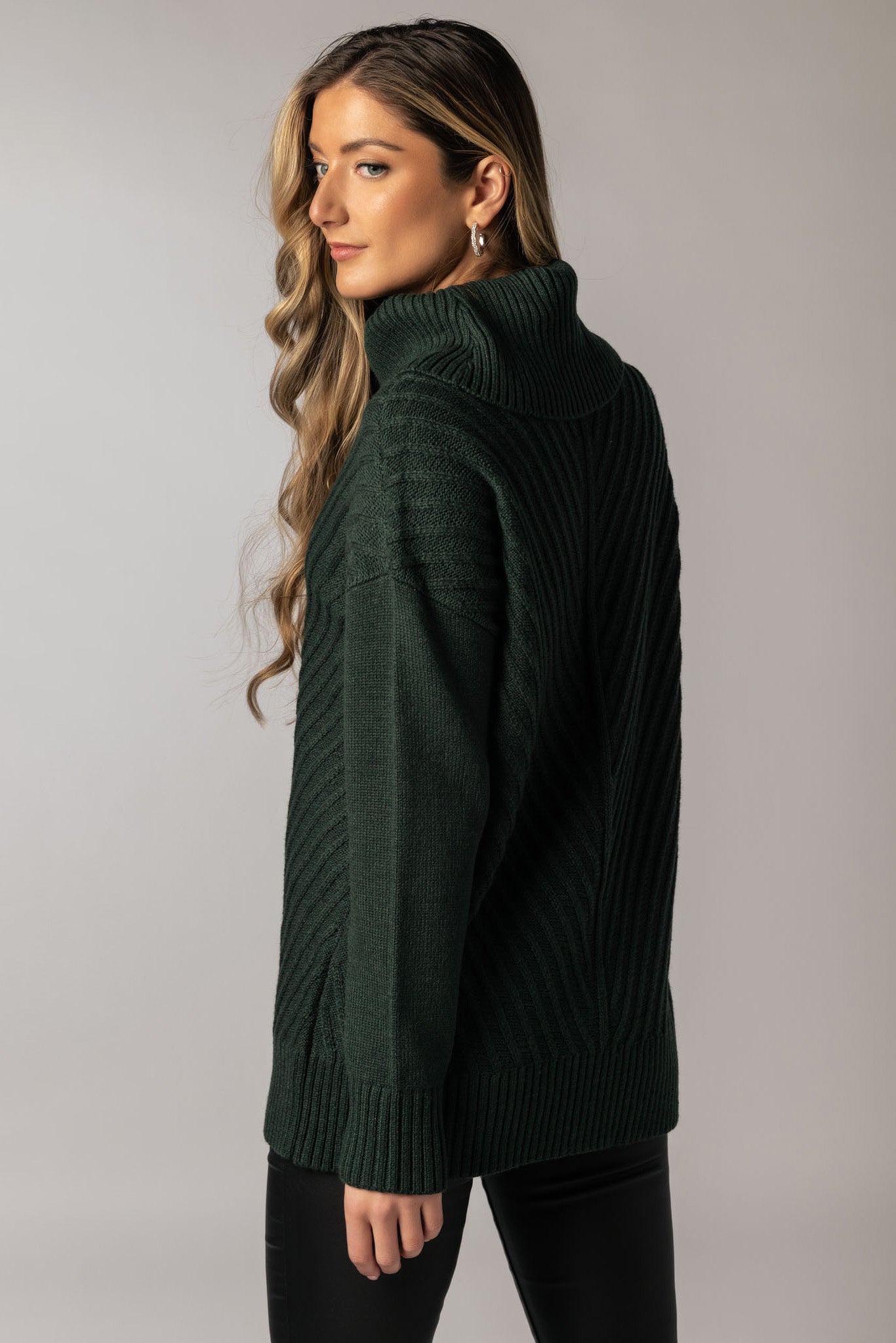 Mitered Turtleneck Pullover Sweater