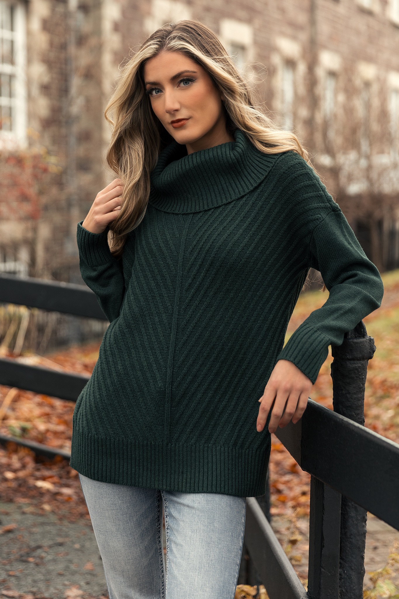 Mitered Turtleneck Pullover Sweater