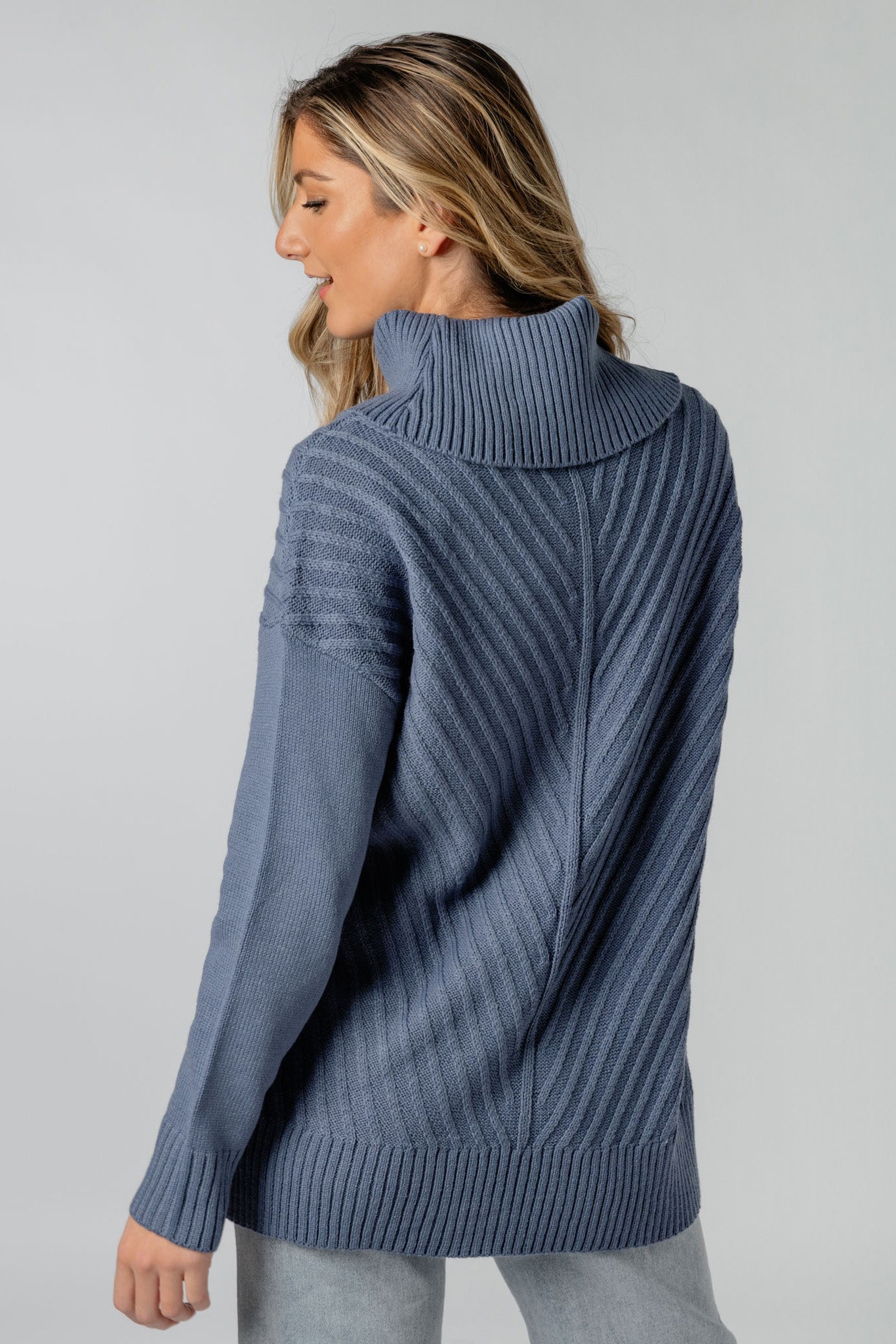 Mitered Turtleneck Pullover Sweater