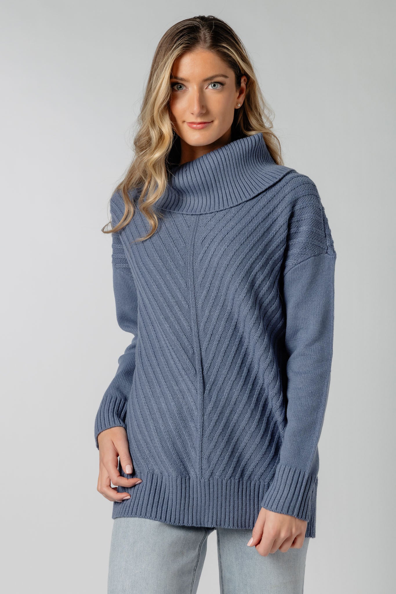 Mitered Turtleneck Pullover Sweater