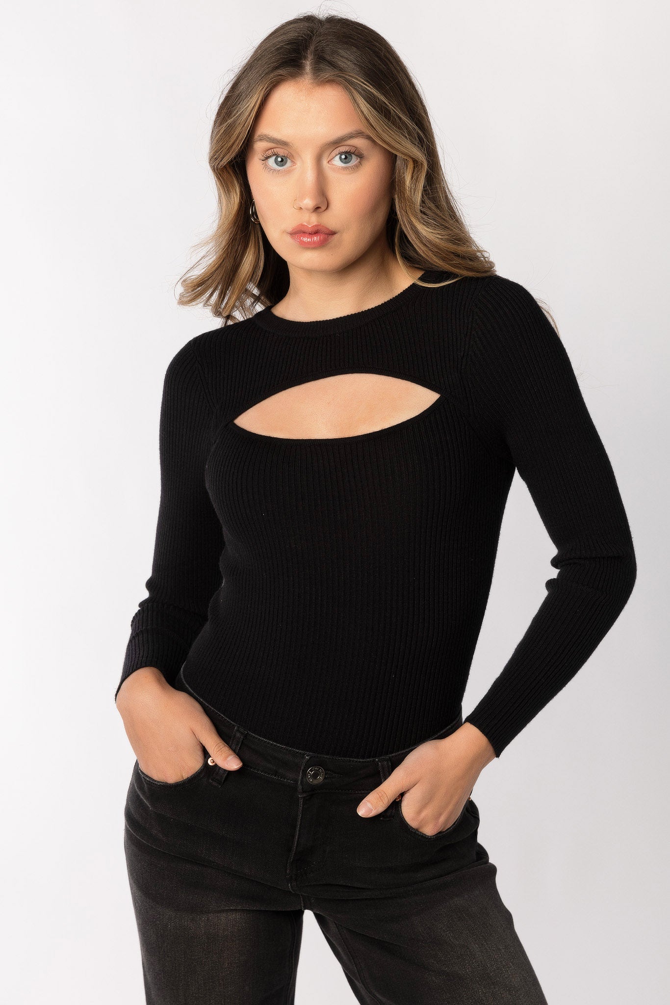 Ribbed Cutout Long sleeve Sweater