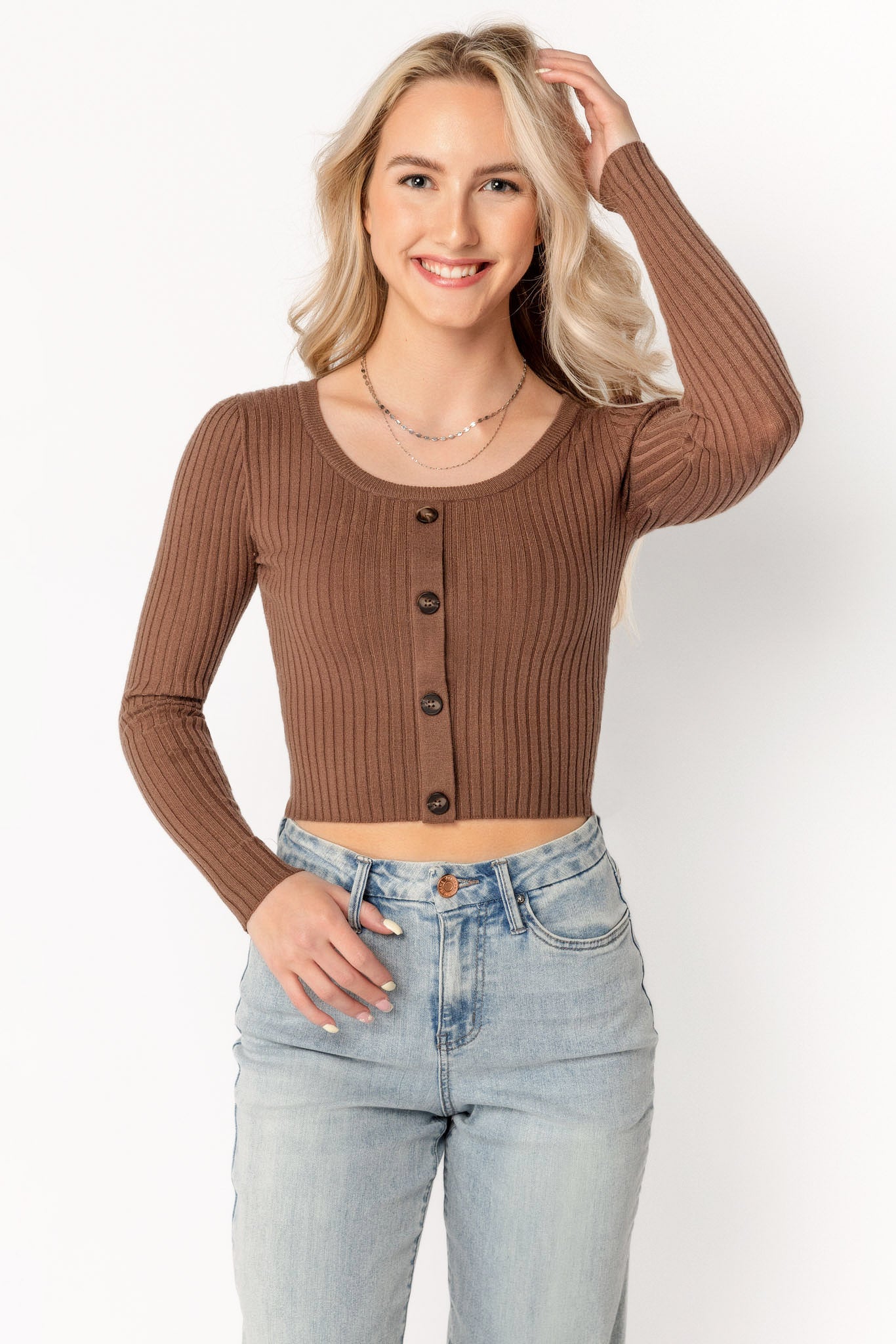 Cropped Long-Sleeve Sweater