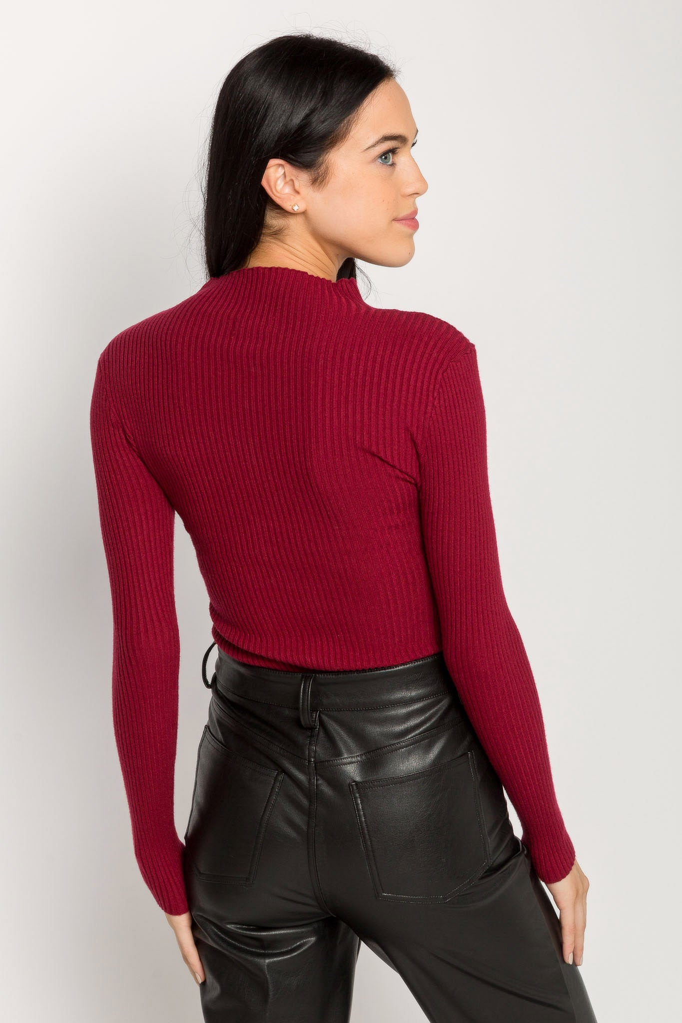 Diagonal Ribbed Mock-Neck Sweater