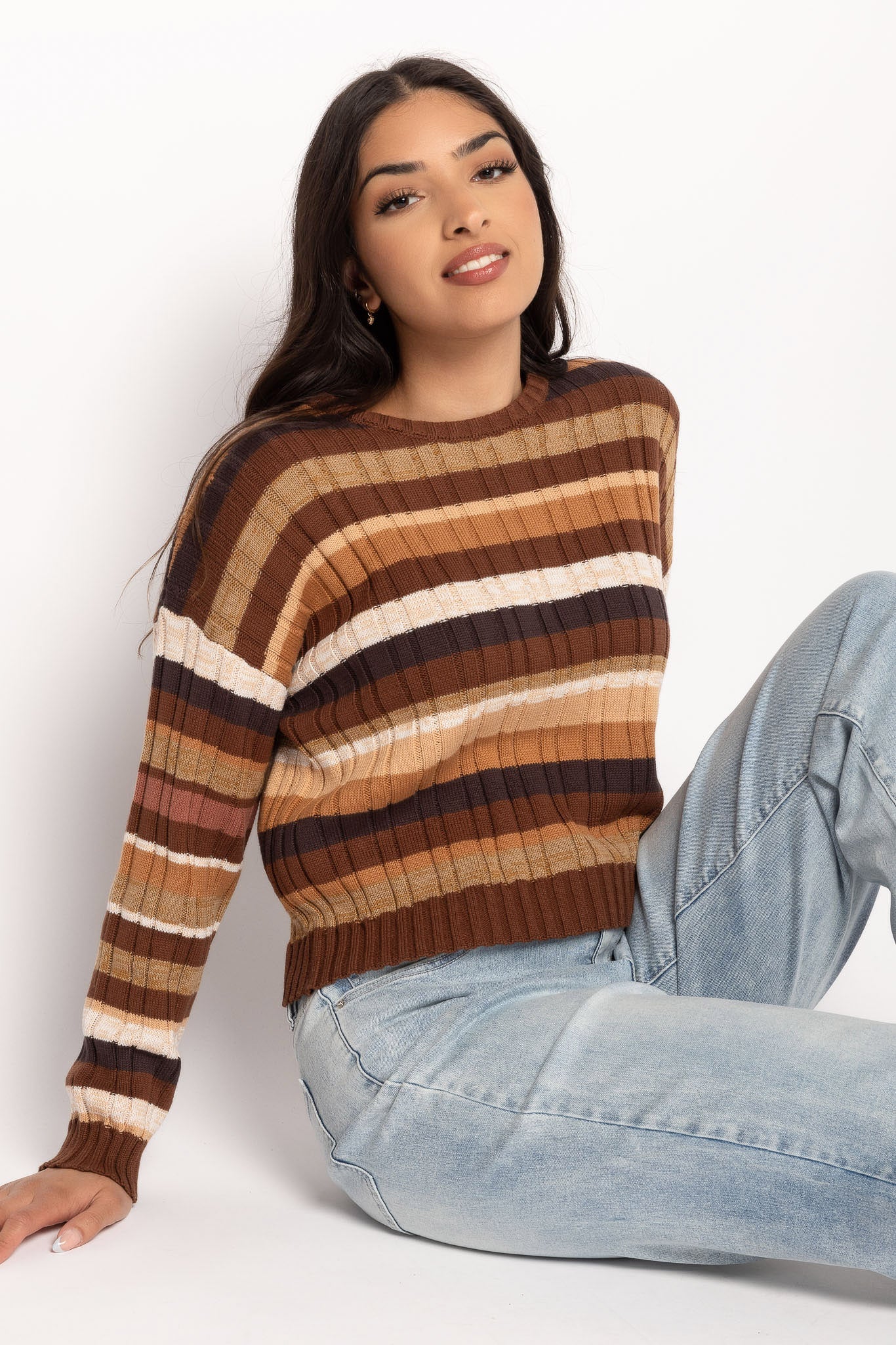 Stripe Rib Crop Pullover Sweater