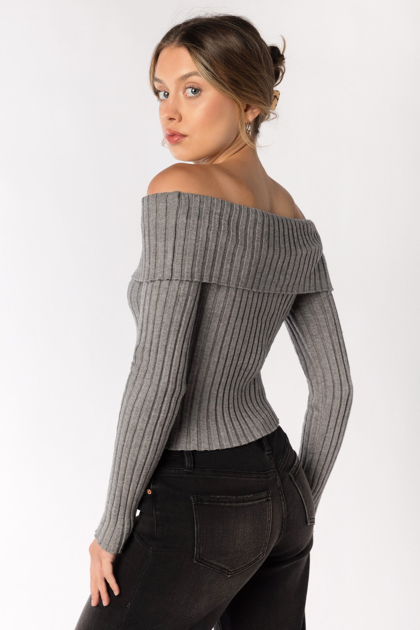 Off Shoulder Ribbed Sweater