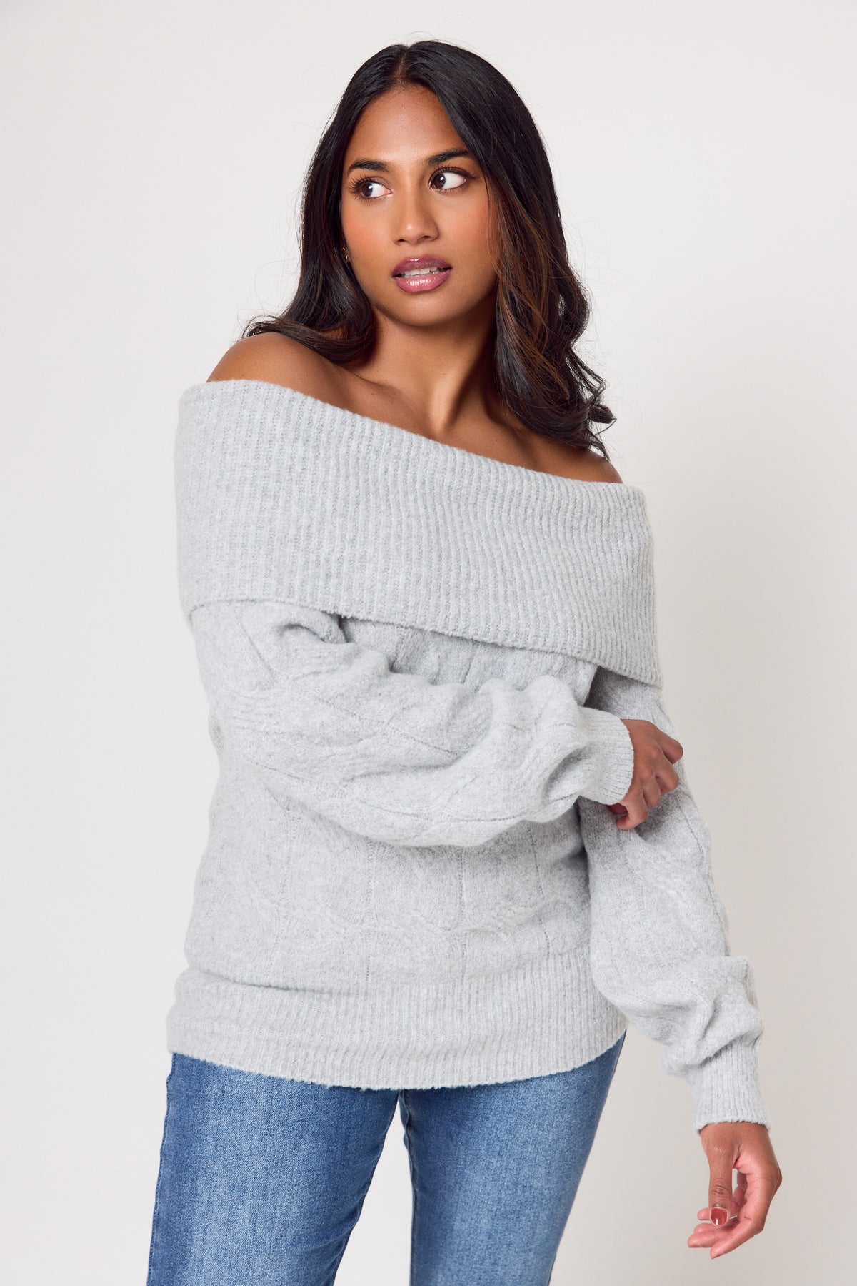 Cable Knit Off-Shoulder Sweater