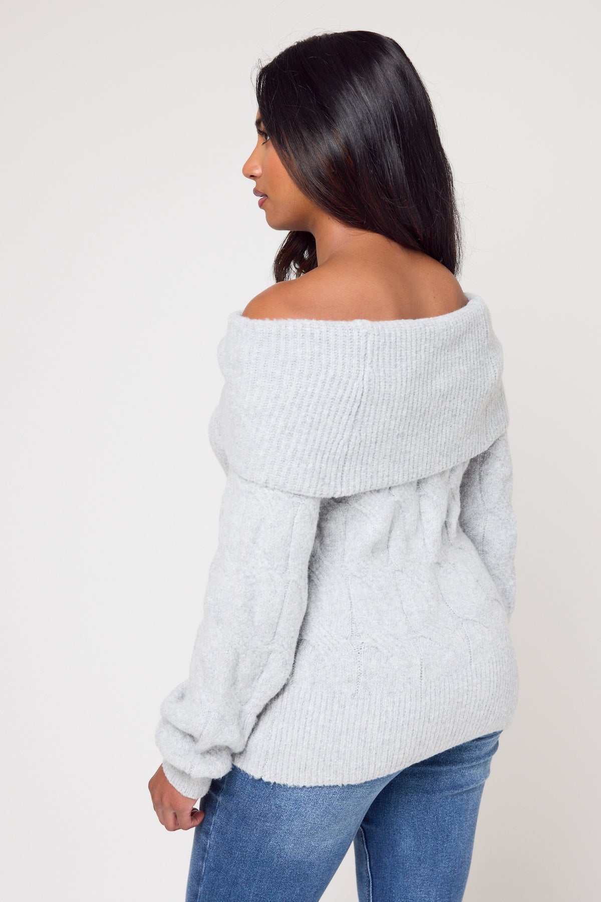 Cable Knit Off-Shoulder Sweater