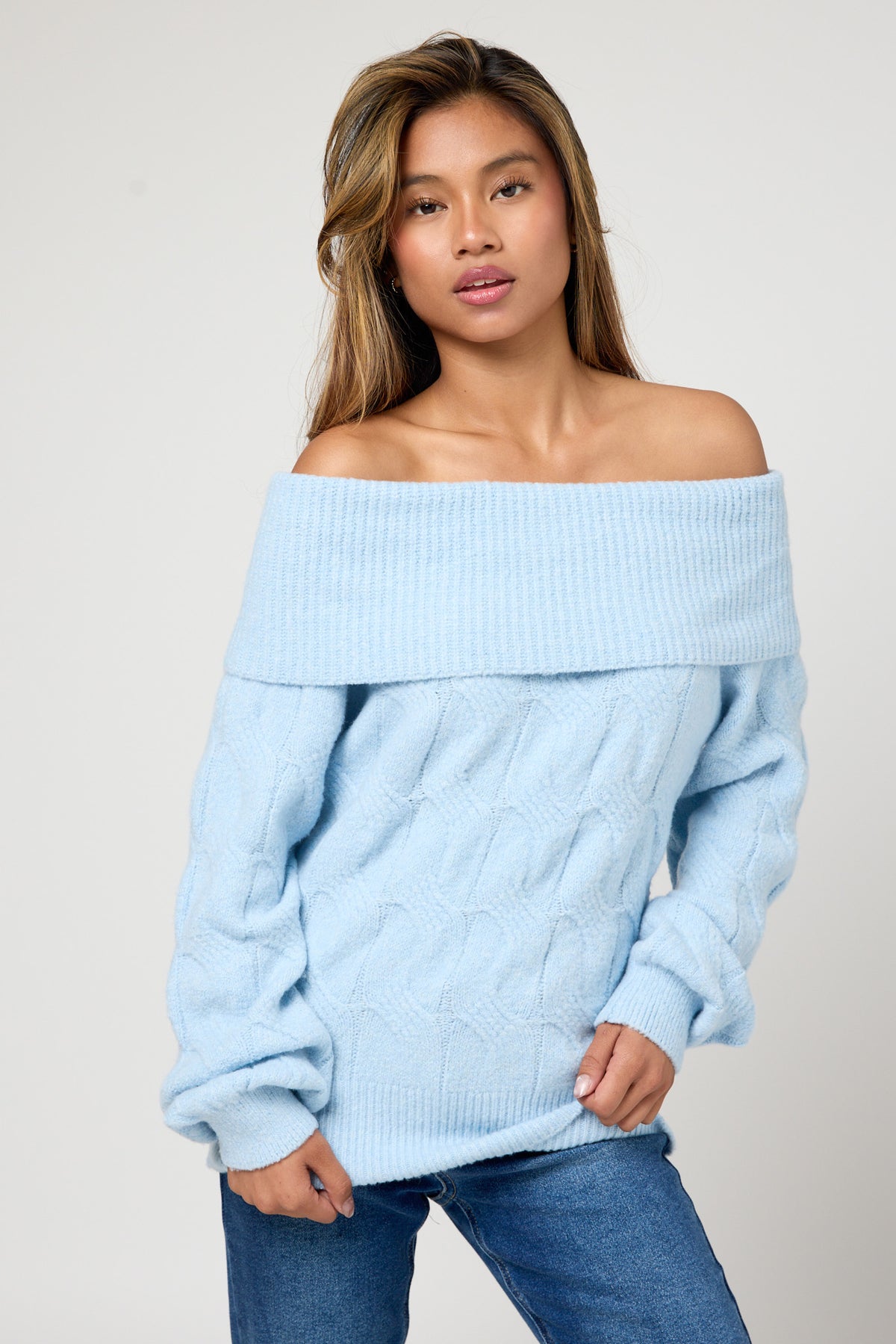 Cable Knit Off-Shoulder Sweater