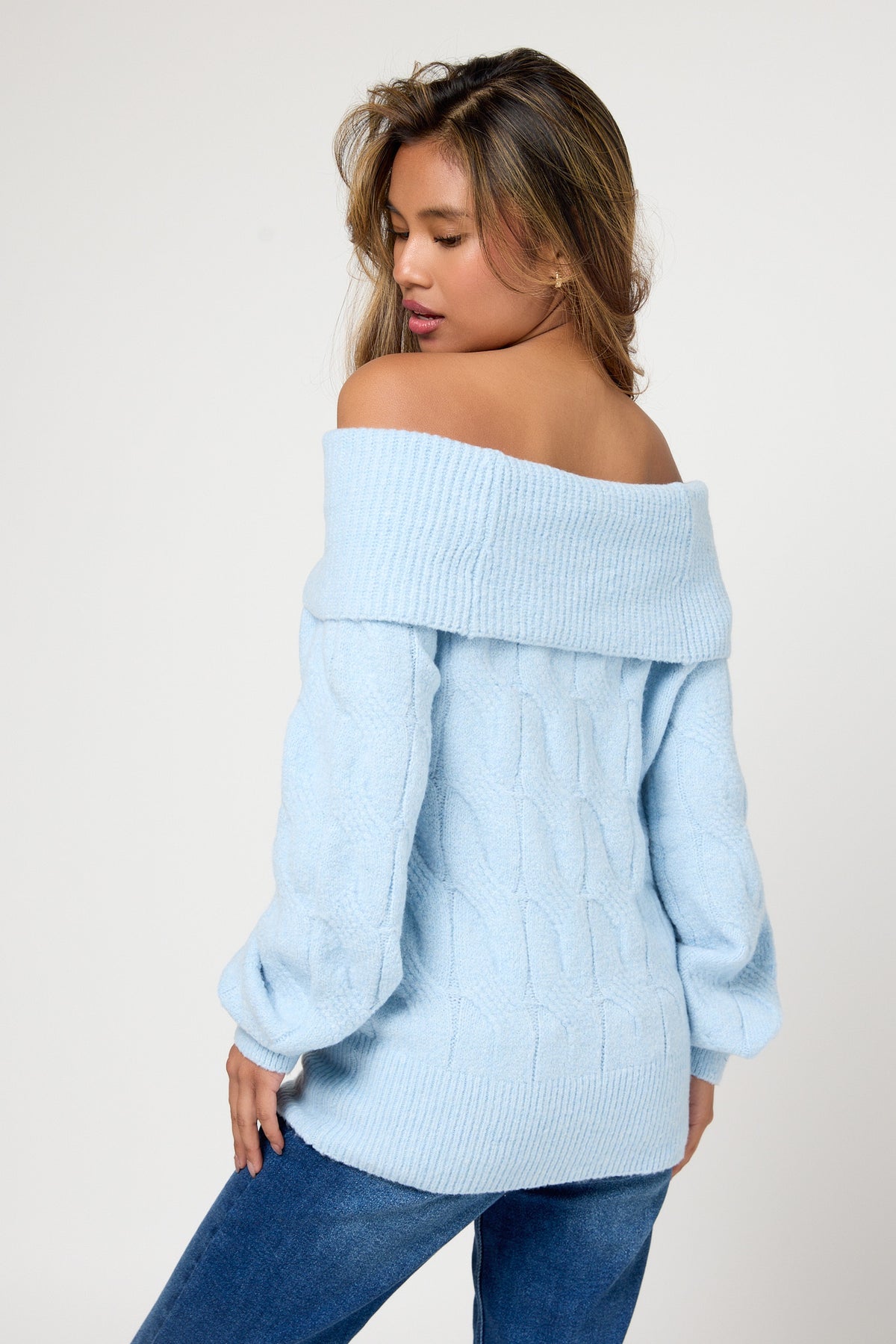 Cable Knit Off-Shoulder Sweater