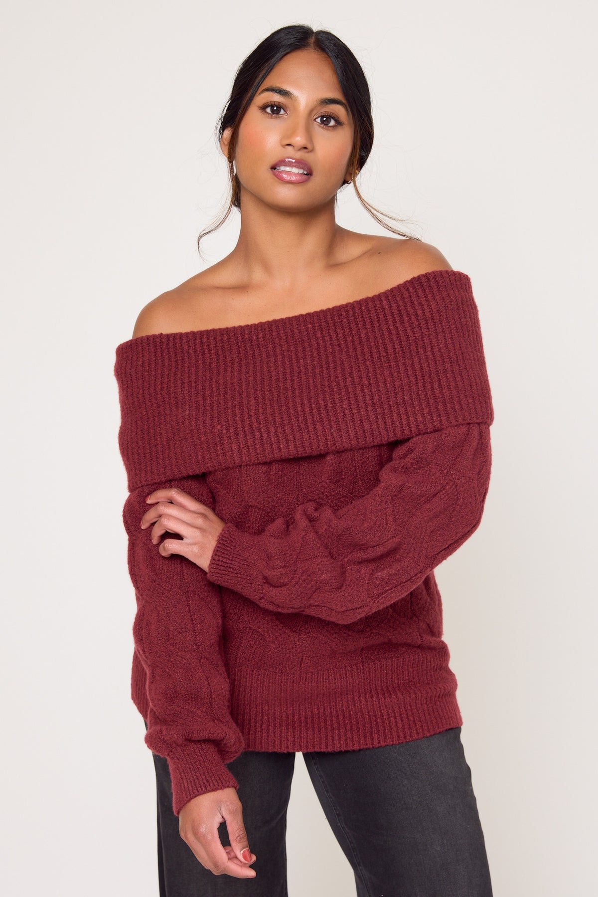 Cable Knit Off-Shoulder Sweater