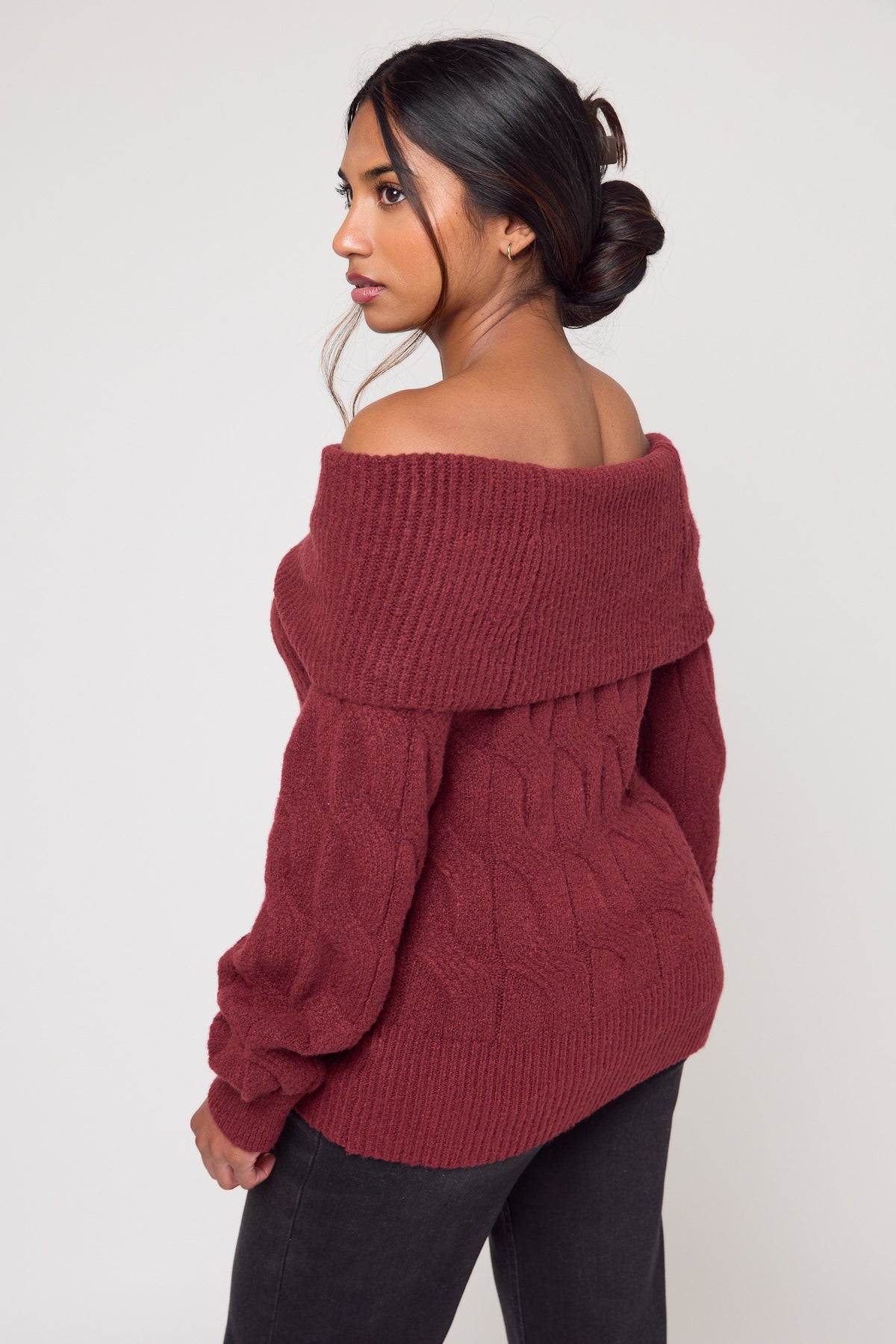 Cable Knit Off-Shoulder Sweater