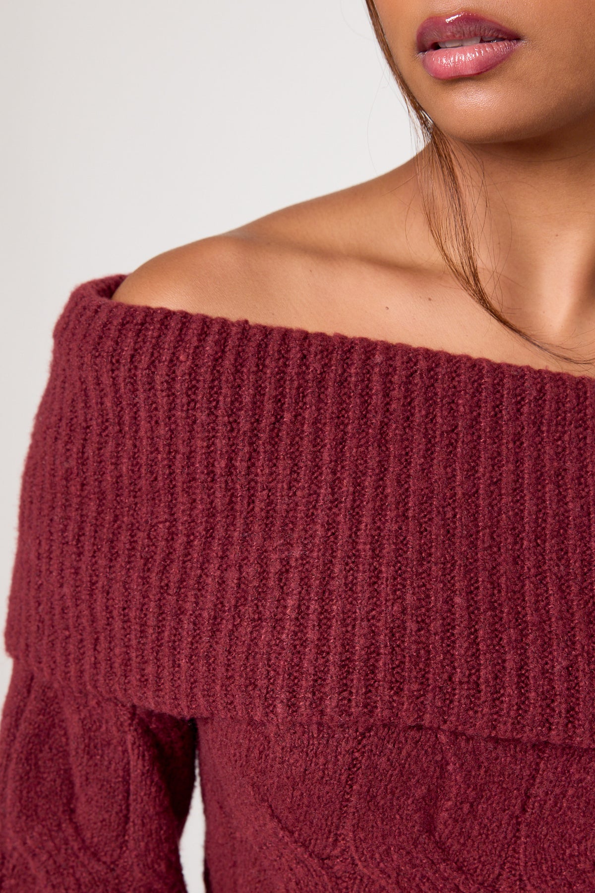 Cable Knit Off-Shoulder Sweater