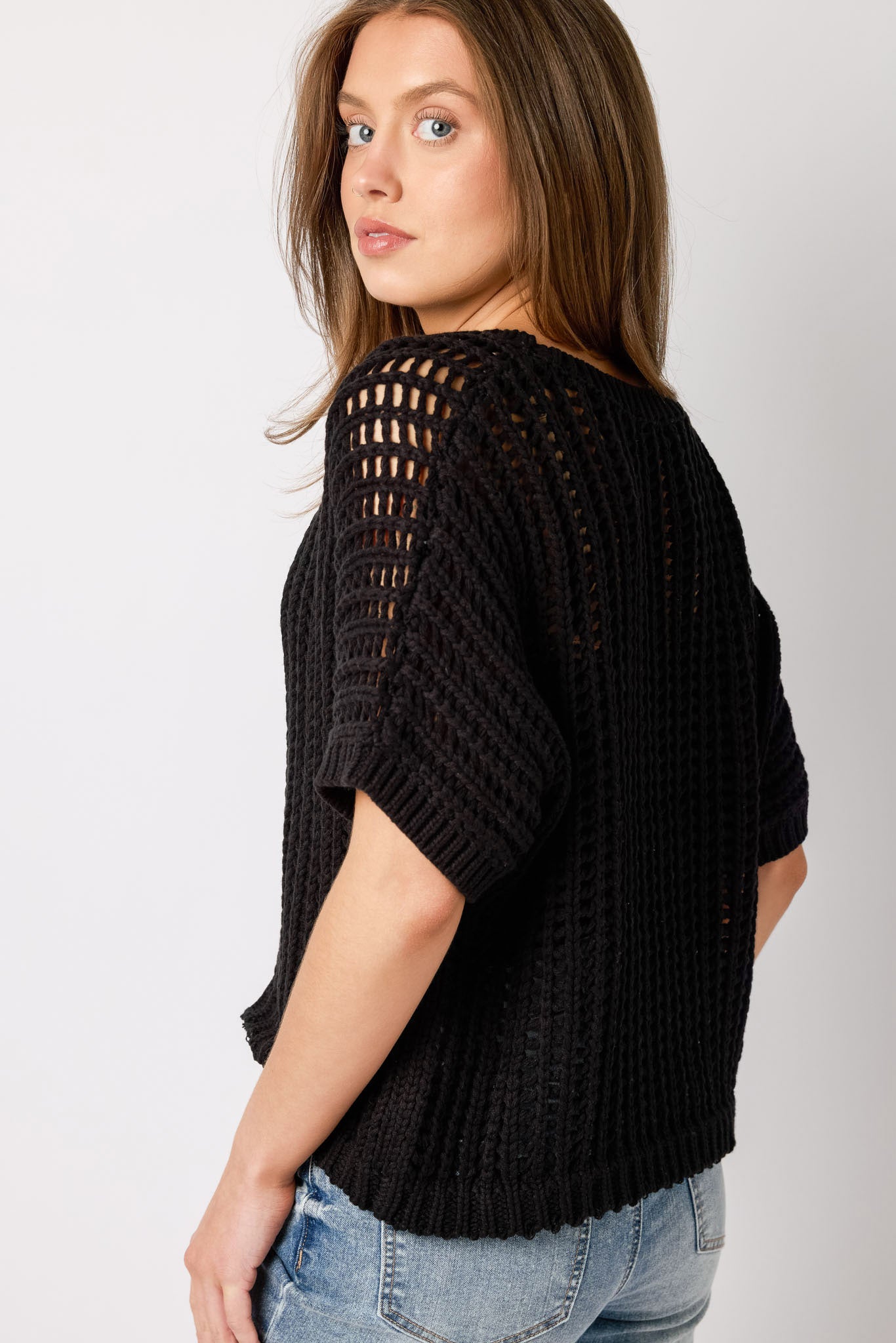 Oversized Openwork Short-Sleeve Sweater