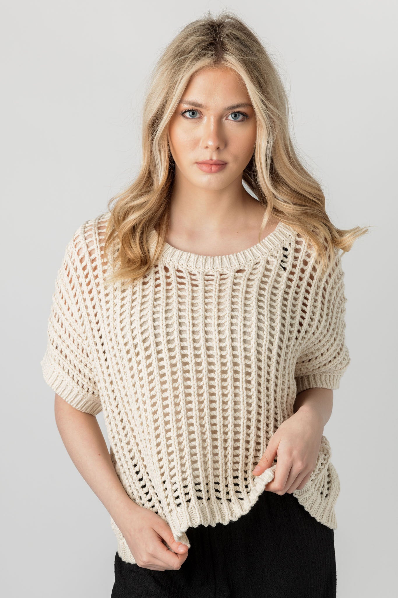 Oversized Openwork Short-Sleeve Sweater – Eclipse