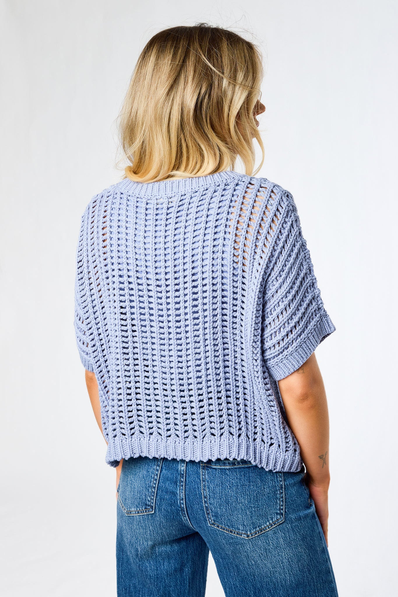 Tricot à manches courtes en maille ajourée