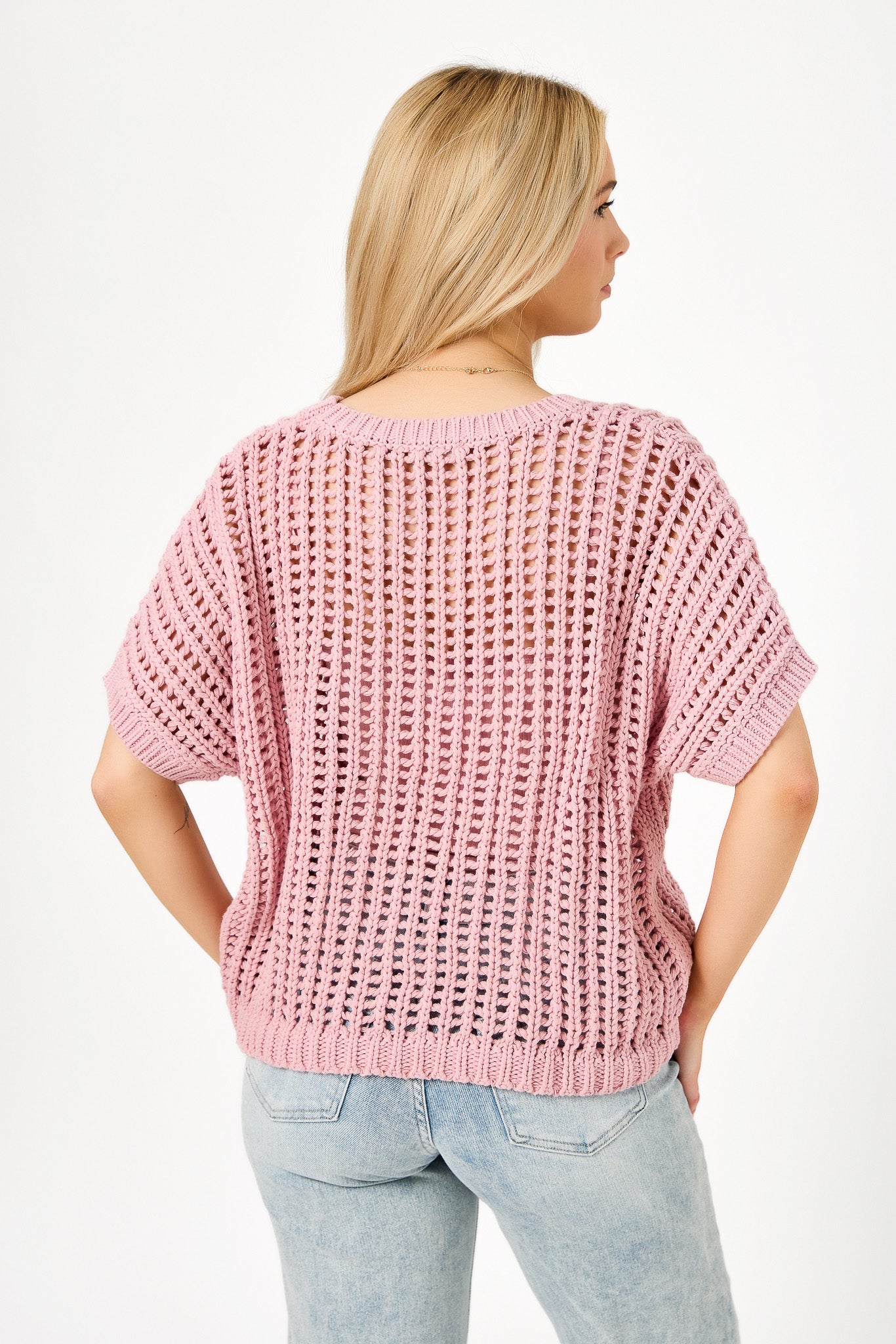 Oversized Openwork Short-Sleeve Sweater