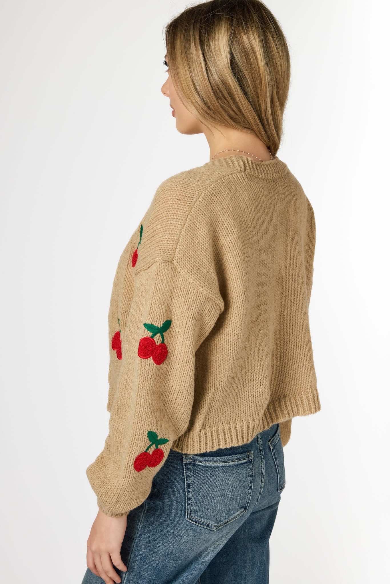 Cardigan ouvert cerises brodées