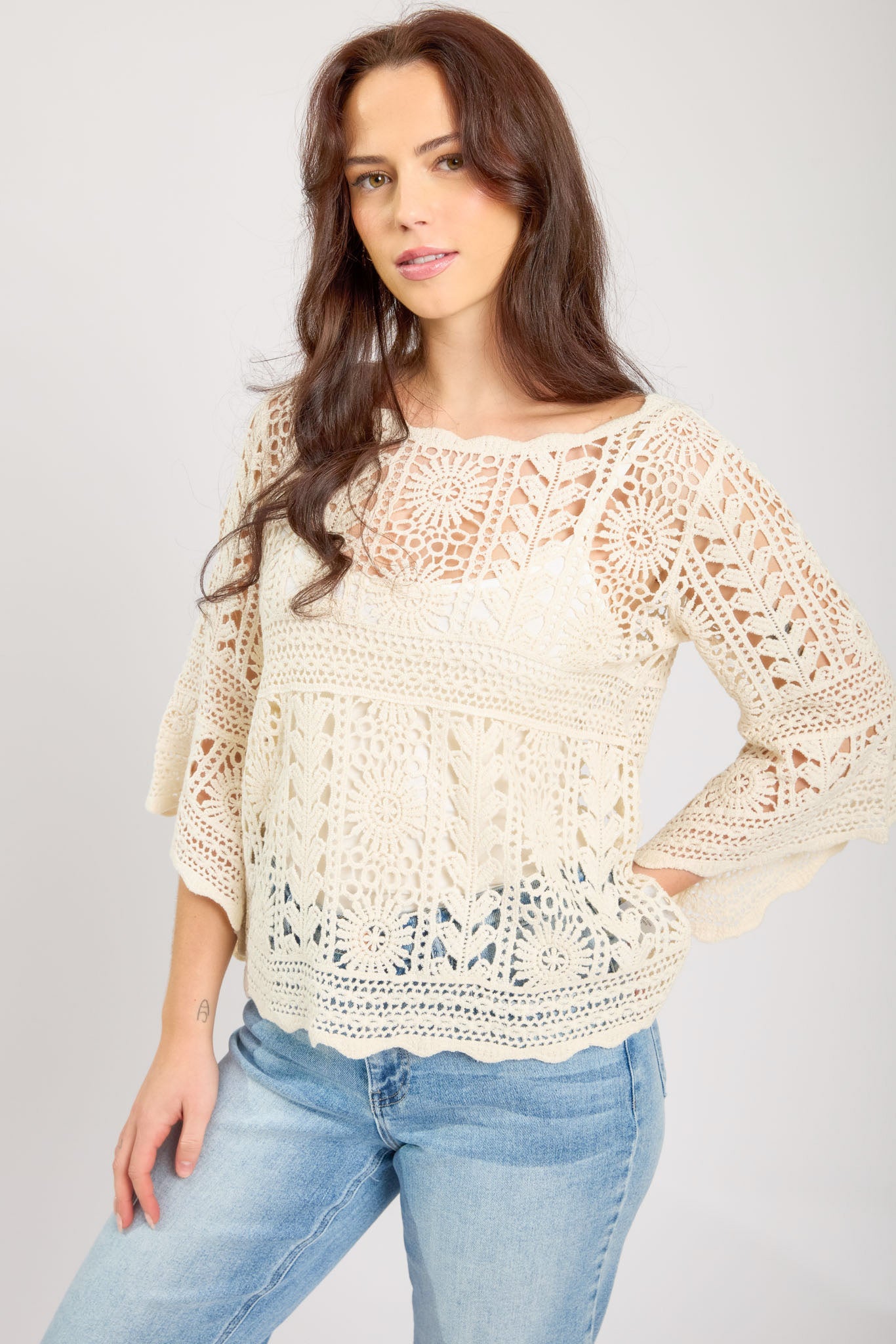 Crochet Bell-Sleeve Sweater