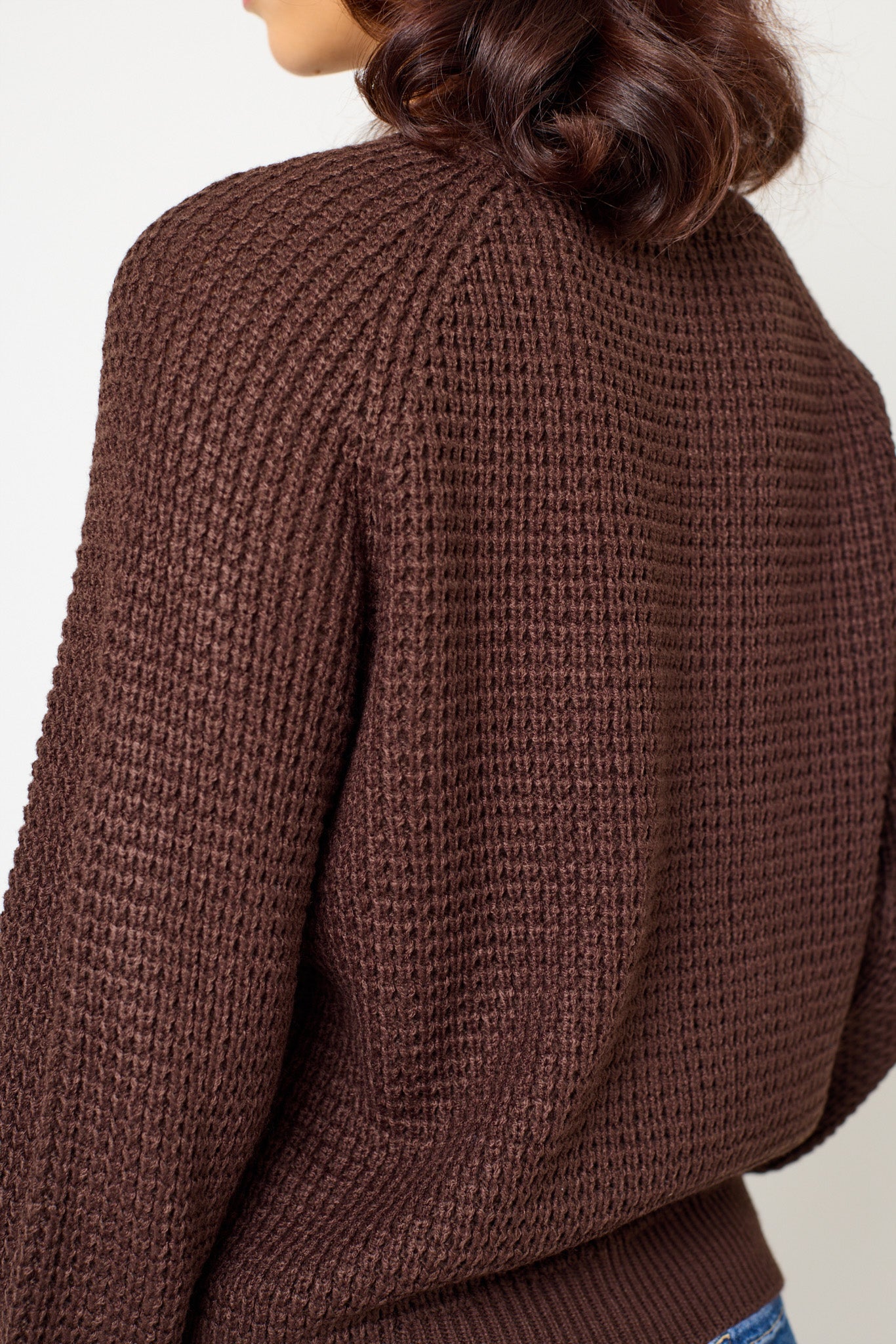 Solid Waffle-Knit Long Sleeve Sweater