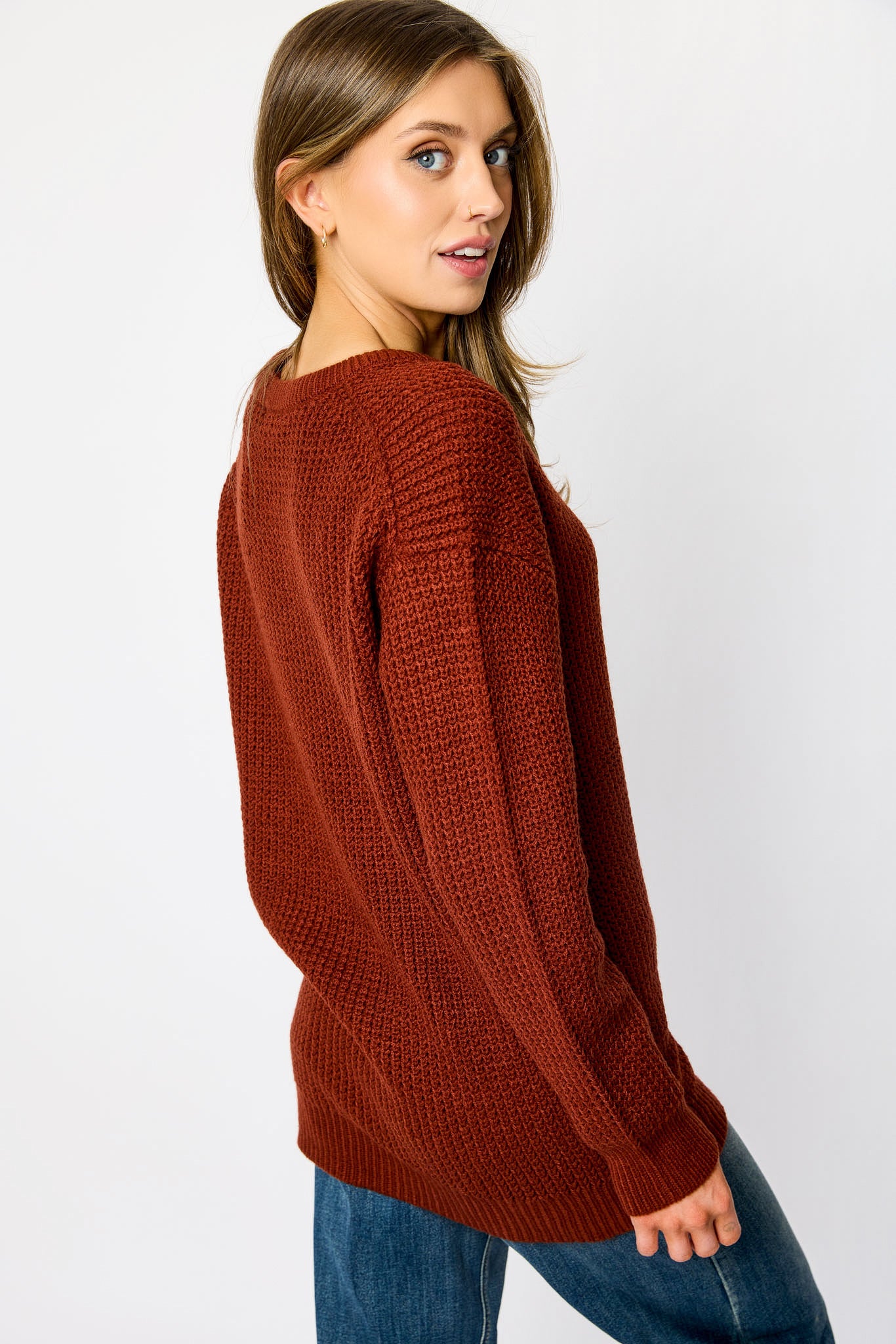 Tunic-Length Waffle-Knit Sweater