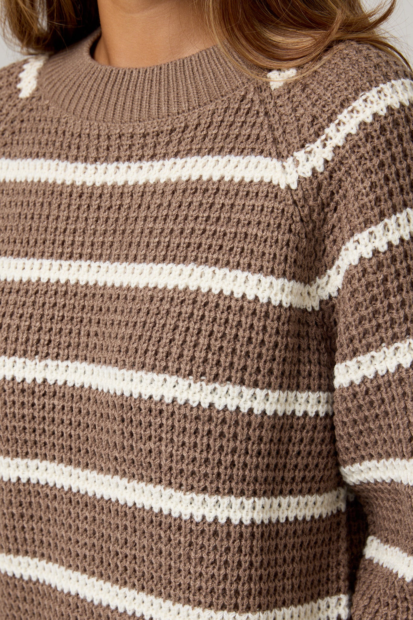 Striped Waffle-Knit Long Sleeve Sweater