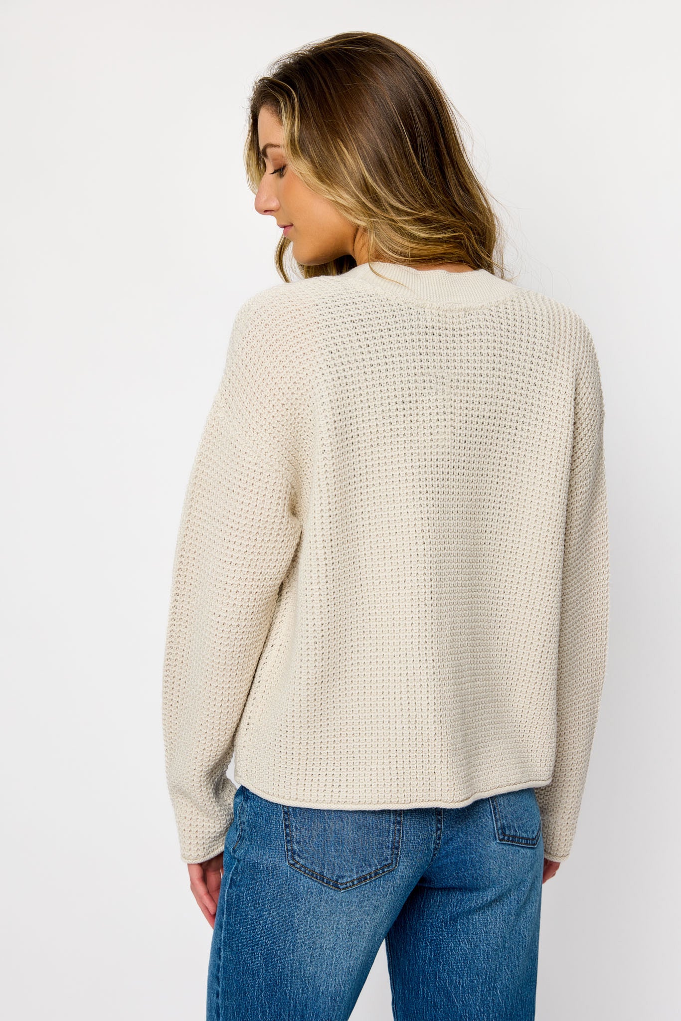 Waffle-Knit Open-Front Cardigan