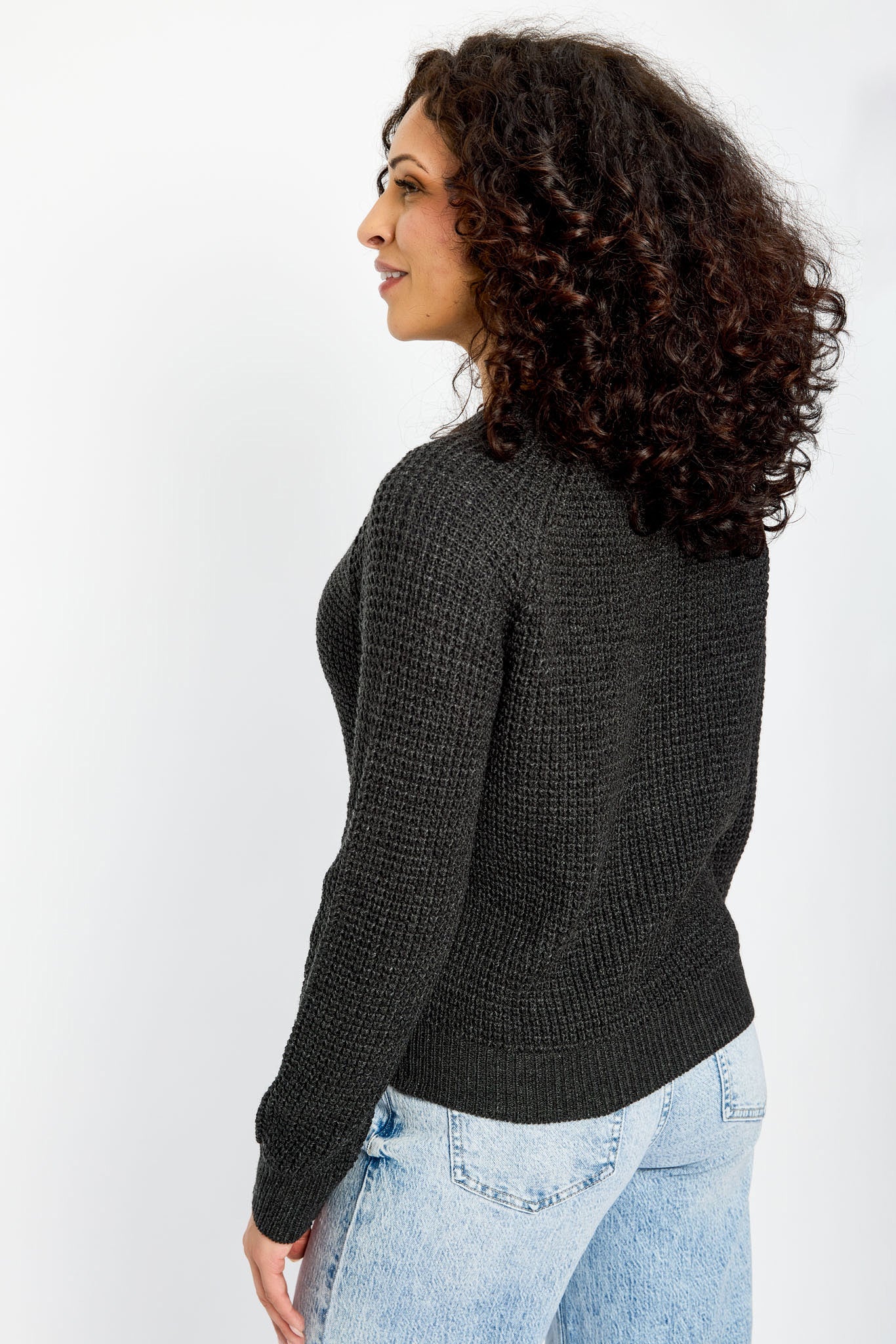 Waffle Crew-Neck Button-Front Cardigan