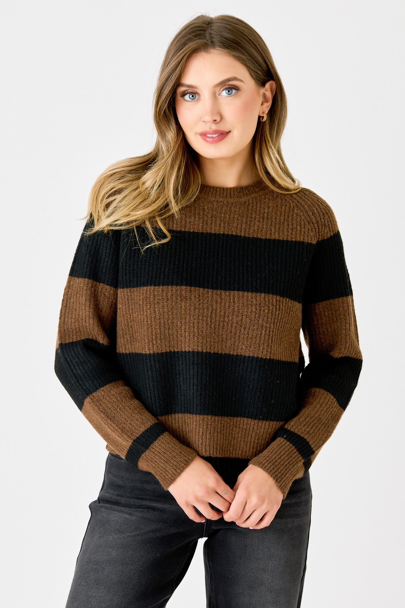 Wide Stripe Crew-Neck Long Sleeve Sweater
