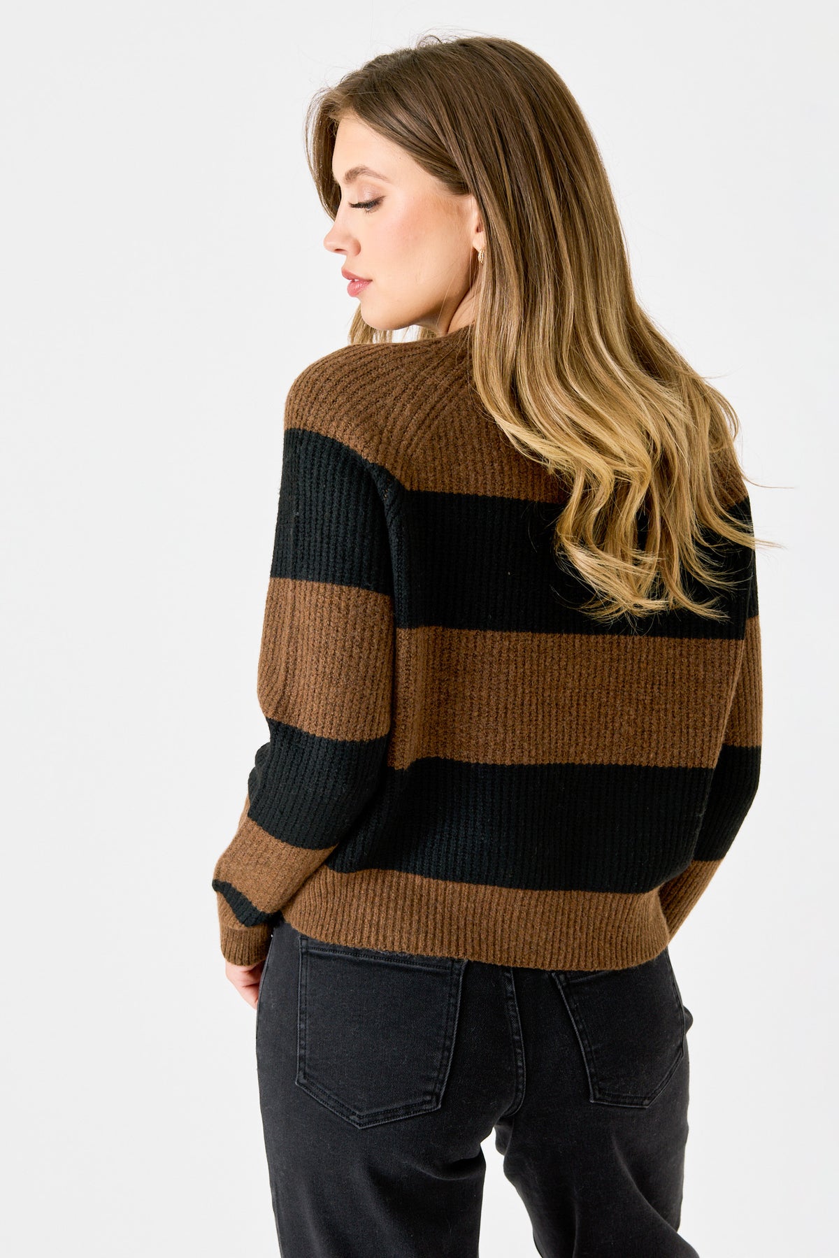 Wide Stripe Crew-Neck Long Sleeve Sweater