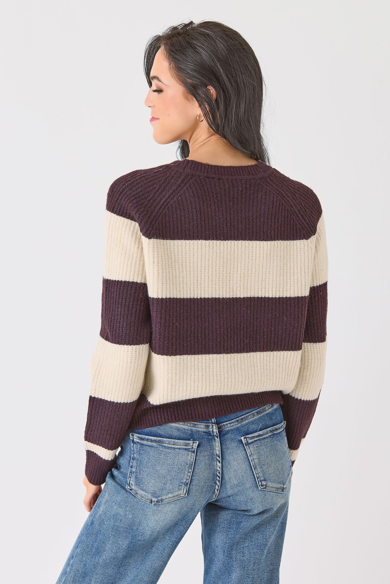 Wide Stripe Crew-Neck Long Sleeve Sweater