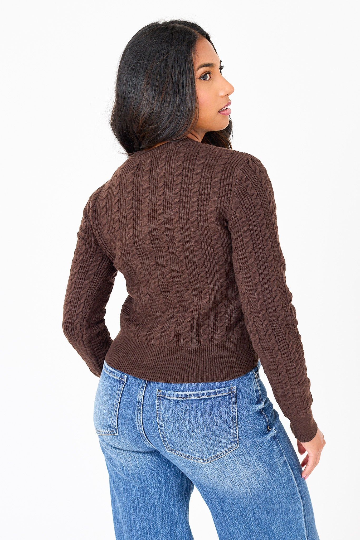 Scoop-Neck Cable Knit Cardigan