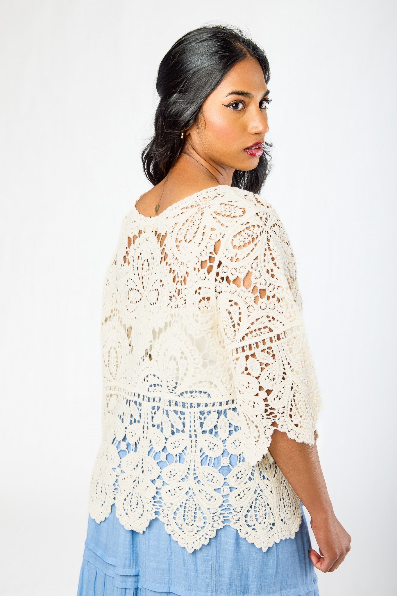 Crochet Elbow-Length Sleeve Sweater