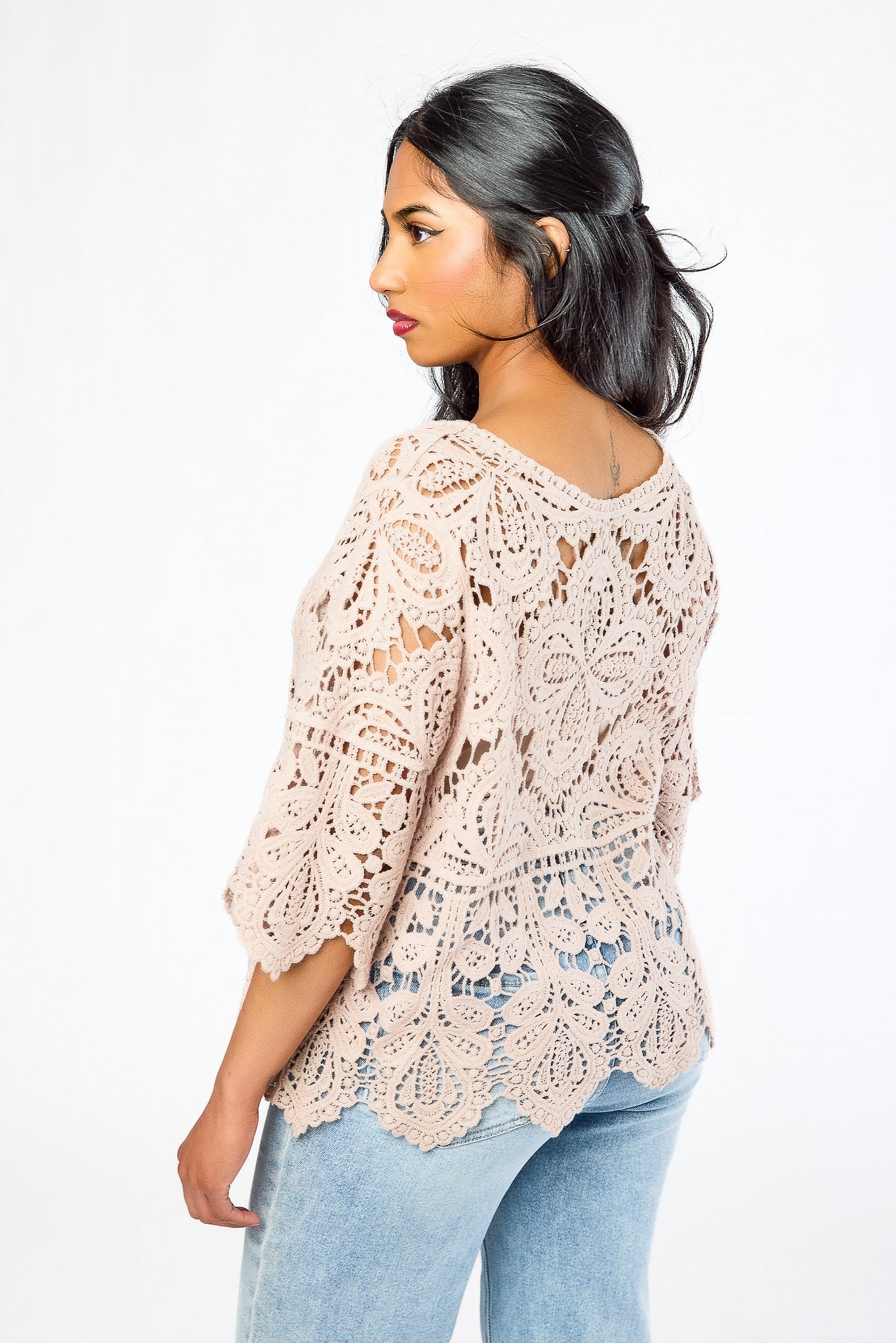 Crochet Elbow-Length Sleeve Sweater