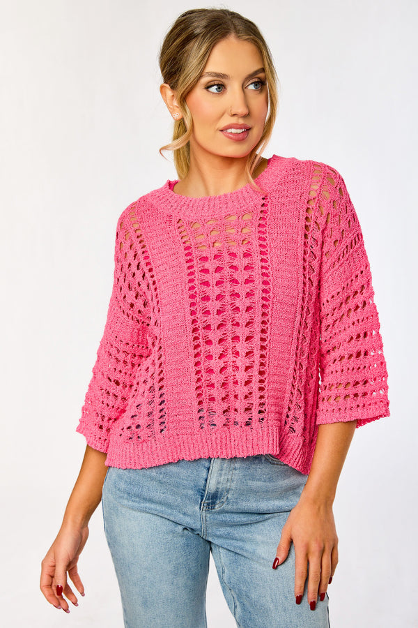 Tricot carré en maille ajourée