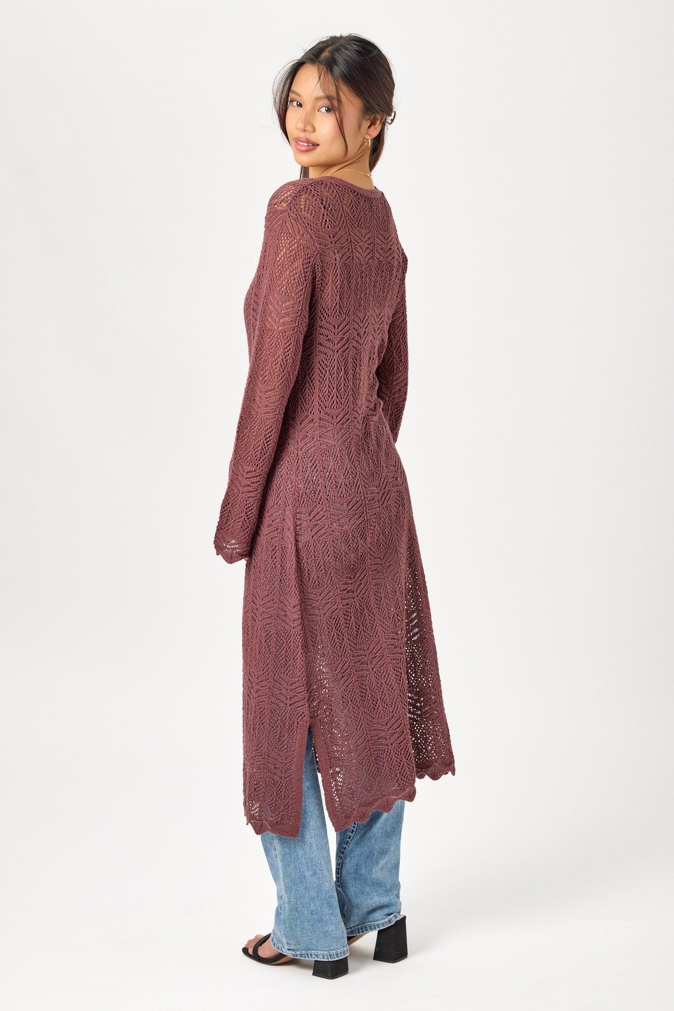 Crochet Bell-Sleeve Duster with Tie-Front