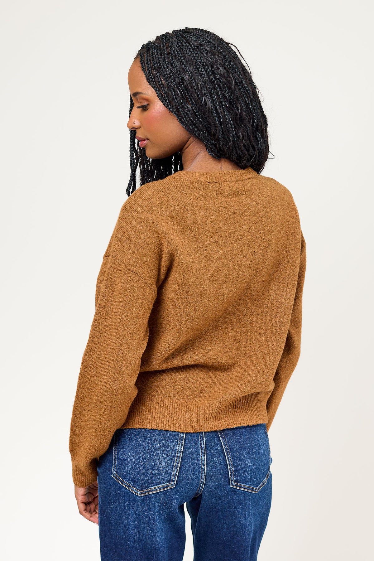 CozyLuxe Button-Front Crewneck Cardigan