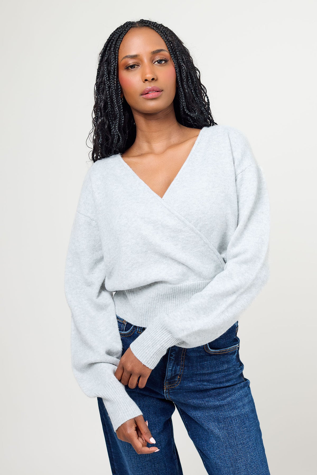 CozyLuxe Long-Sleeve Crossover Sweater