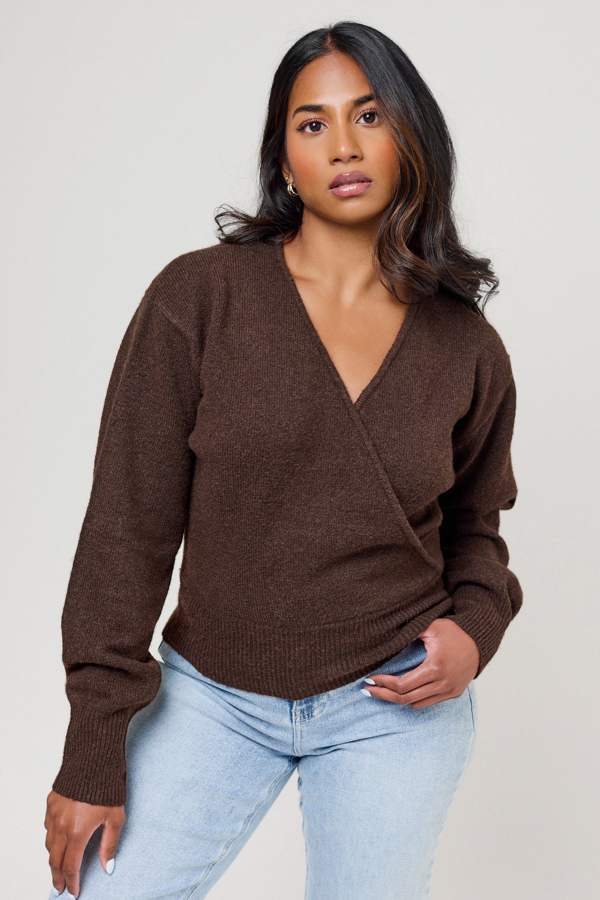 CozyLuxe Long-Sleeve Crossover Sweater