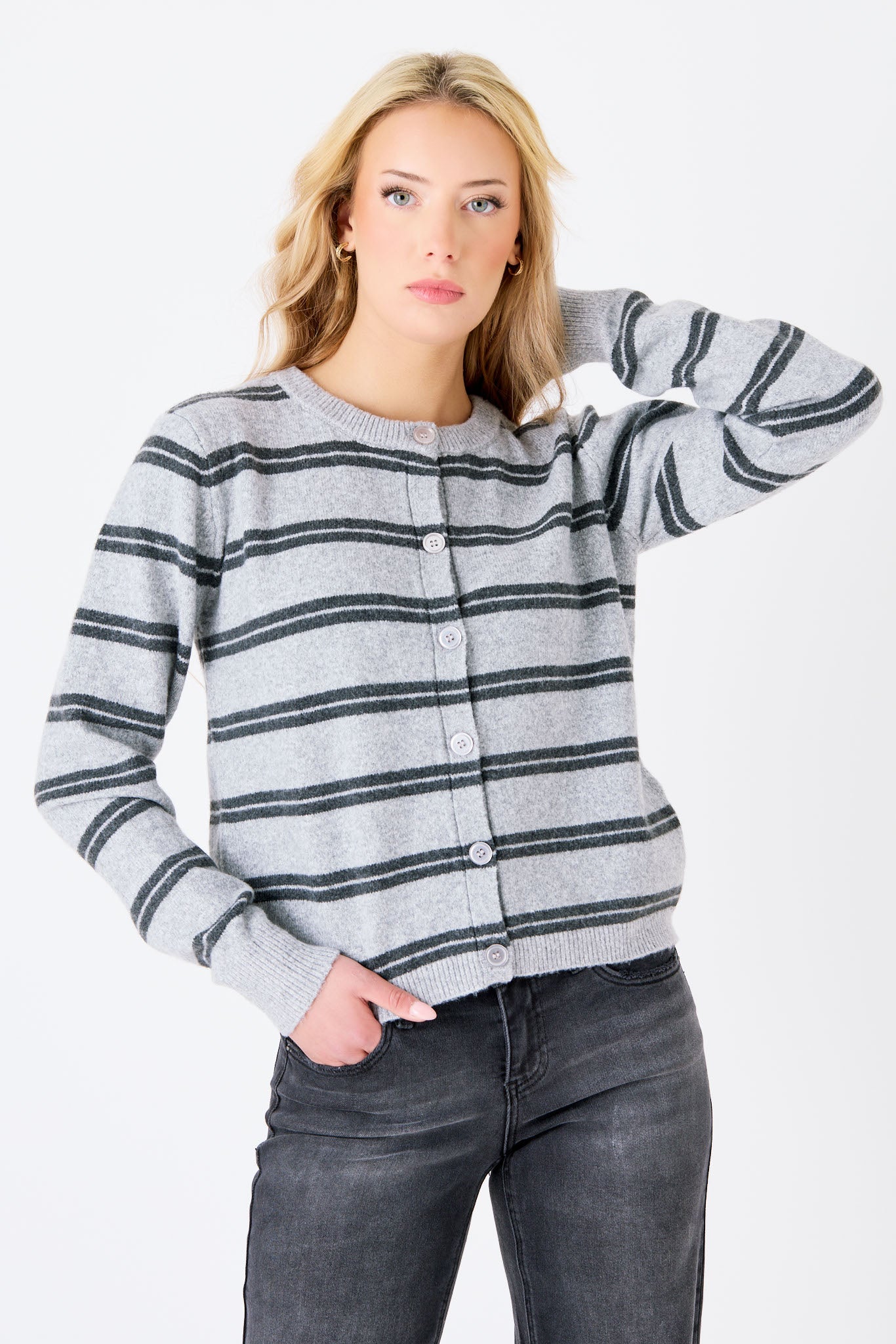 Striped Button-Front Cardigan