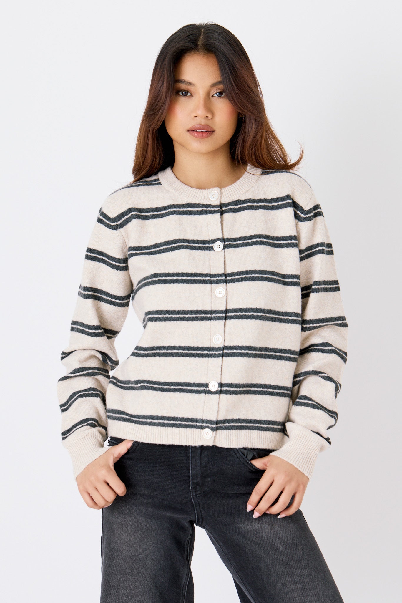 Striped Button-Front Cardigan