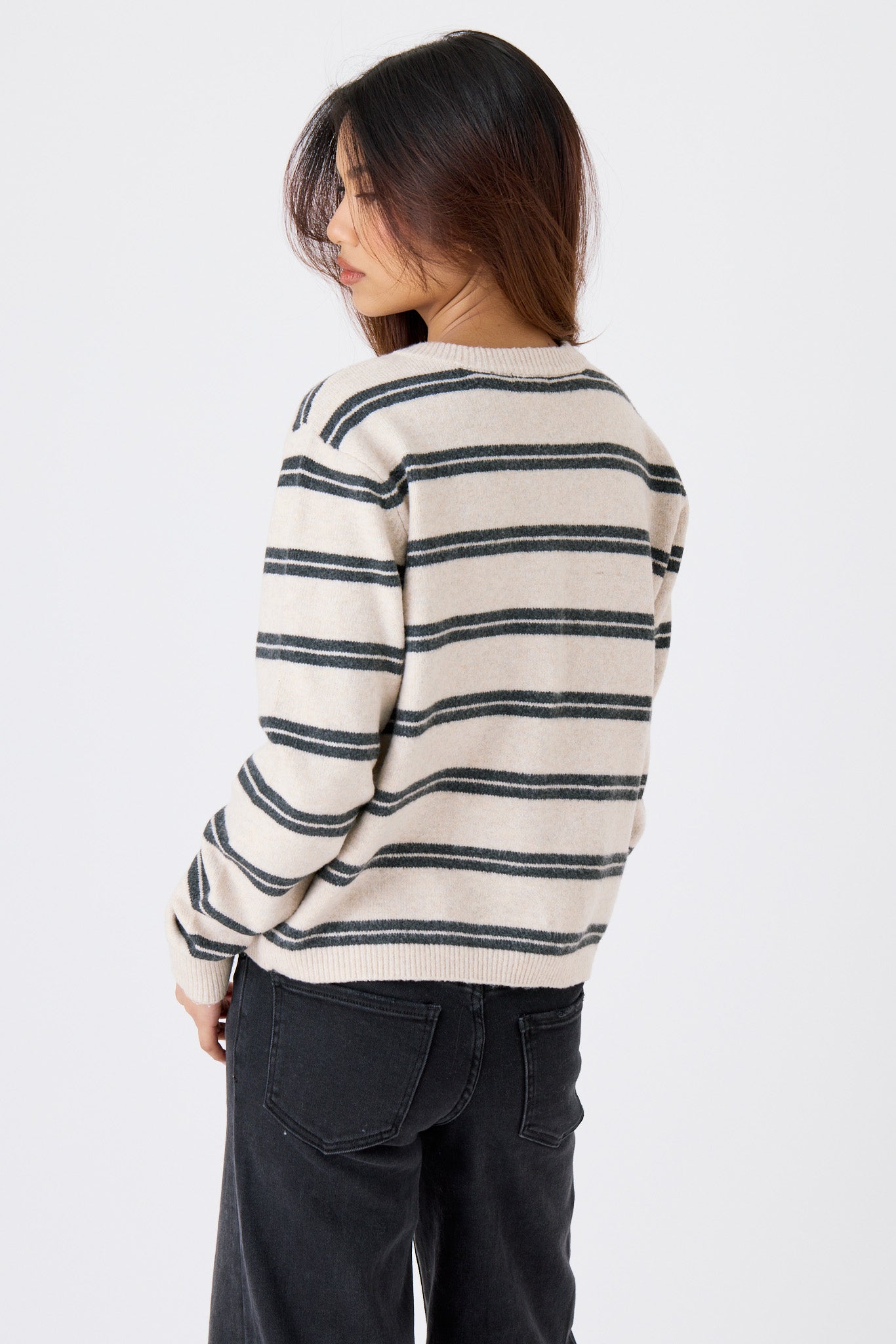 Striped Button-Front Cardigan