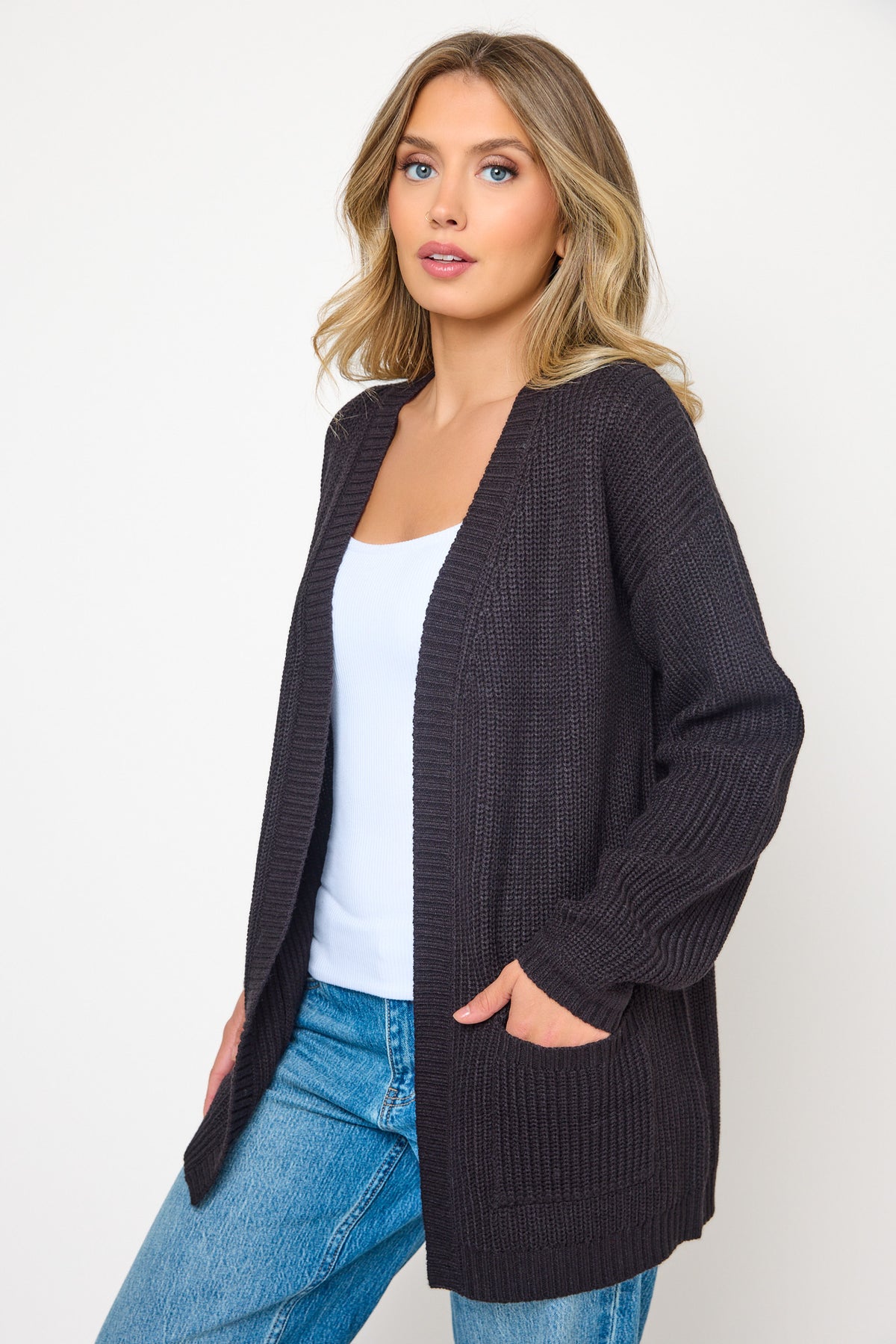 Shaker Knit Open Cardigan