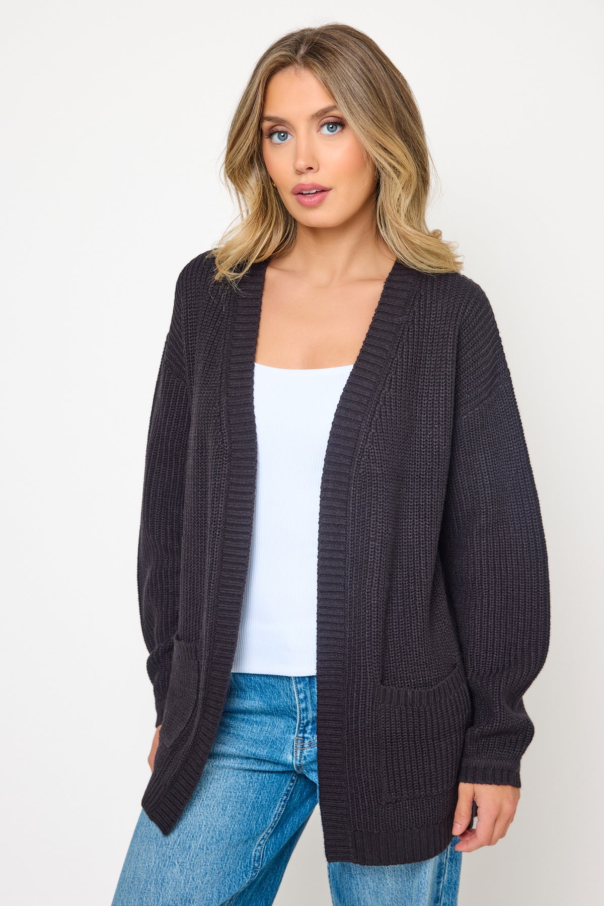 Shaker Knit Open Cardigan