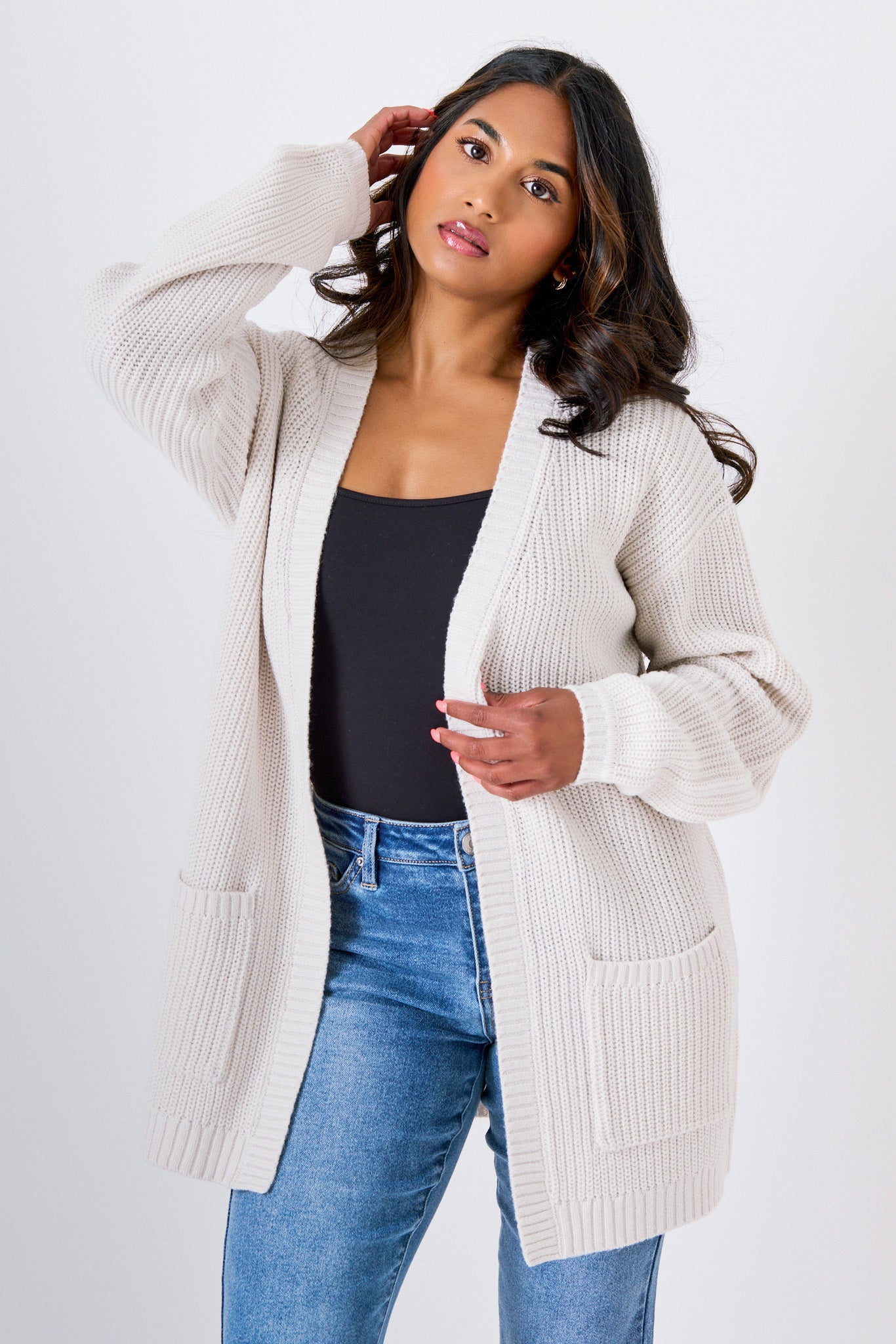 Shaker Knit Open Cardigan