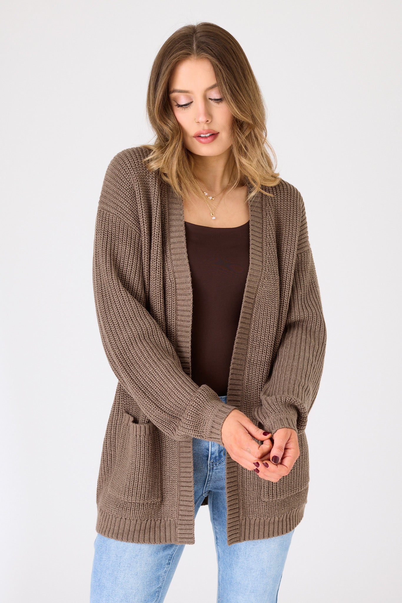 Shaker Knit Open Cardigan