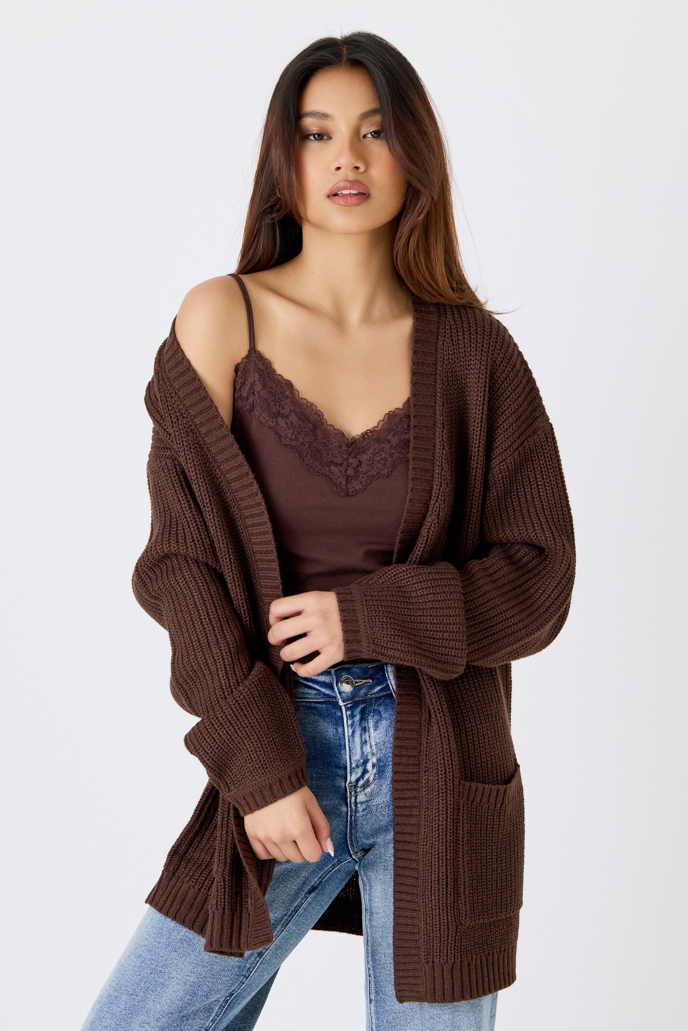 Shaker Knit Open Cardigan
