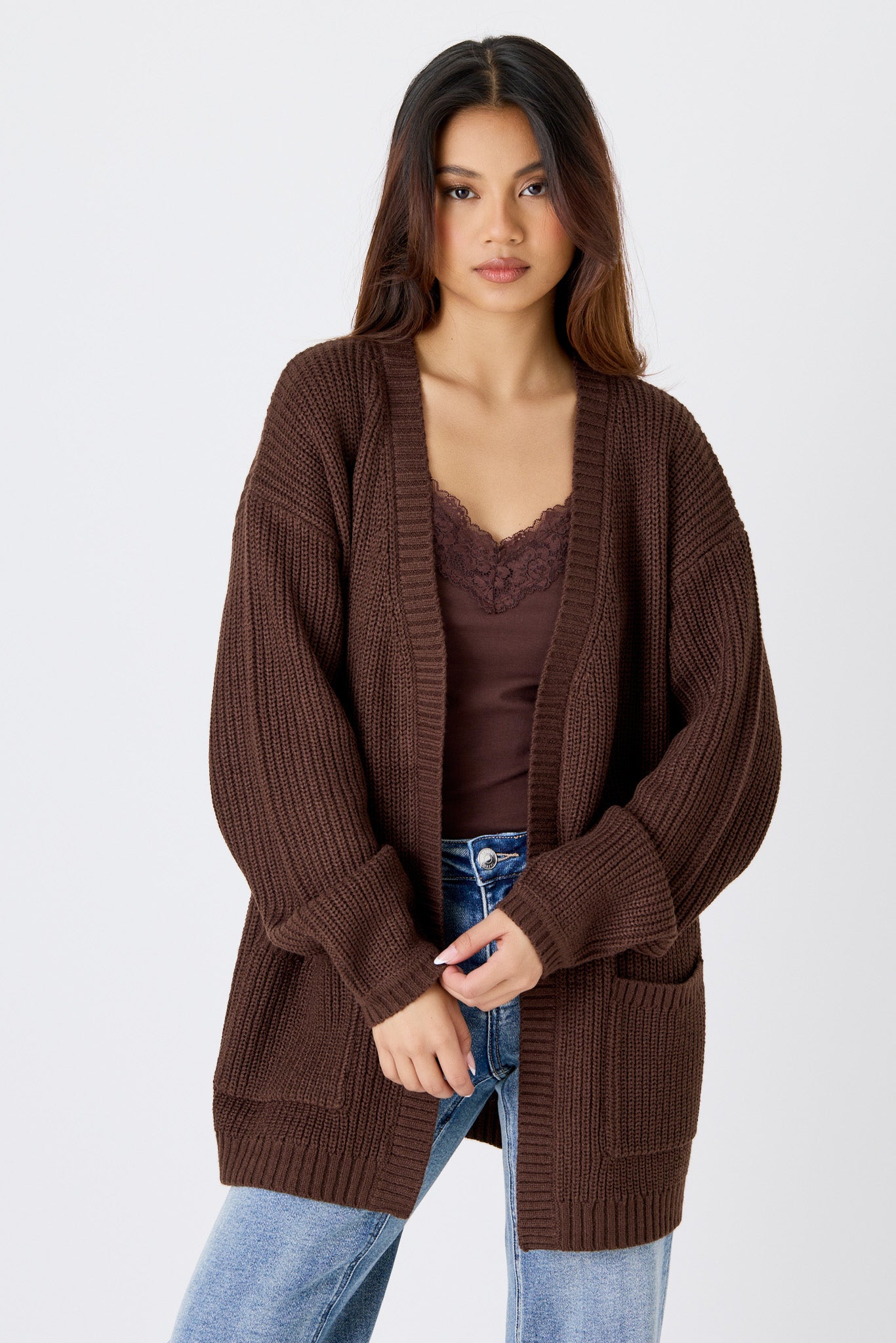 Shaker Knit Open Cardigan