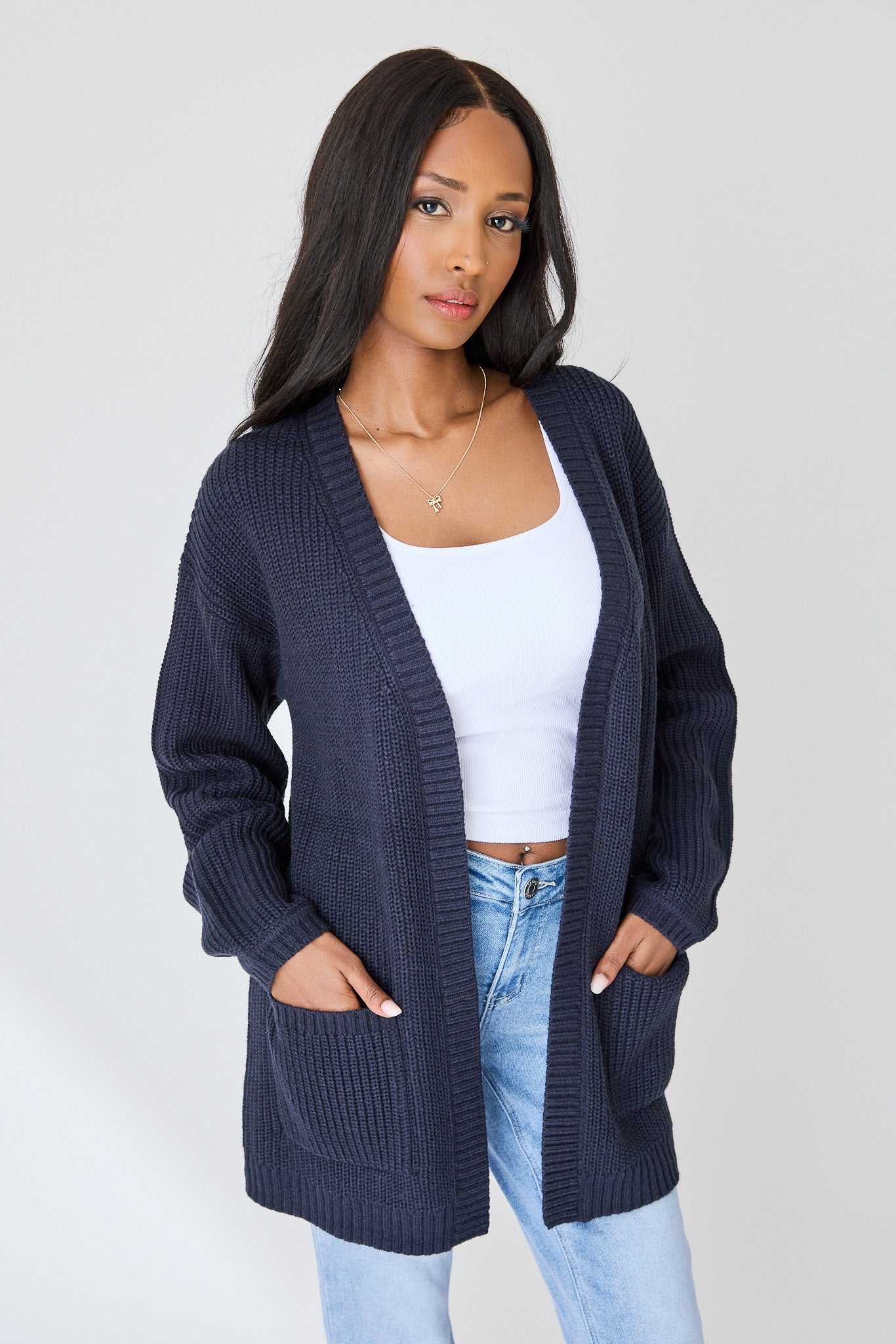 Shaker Knit Open Cardigan