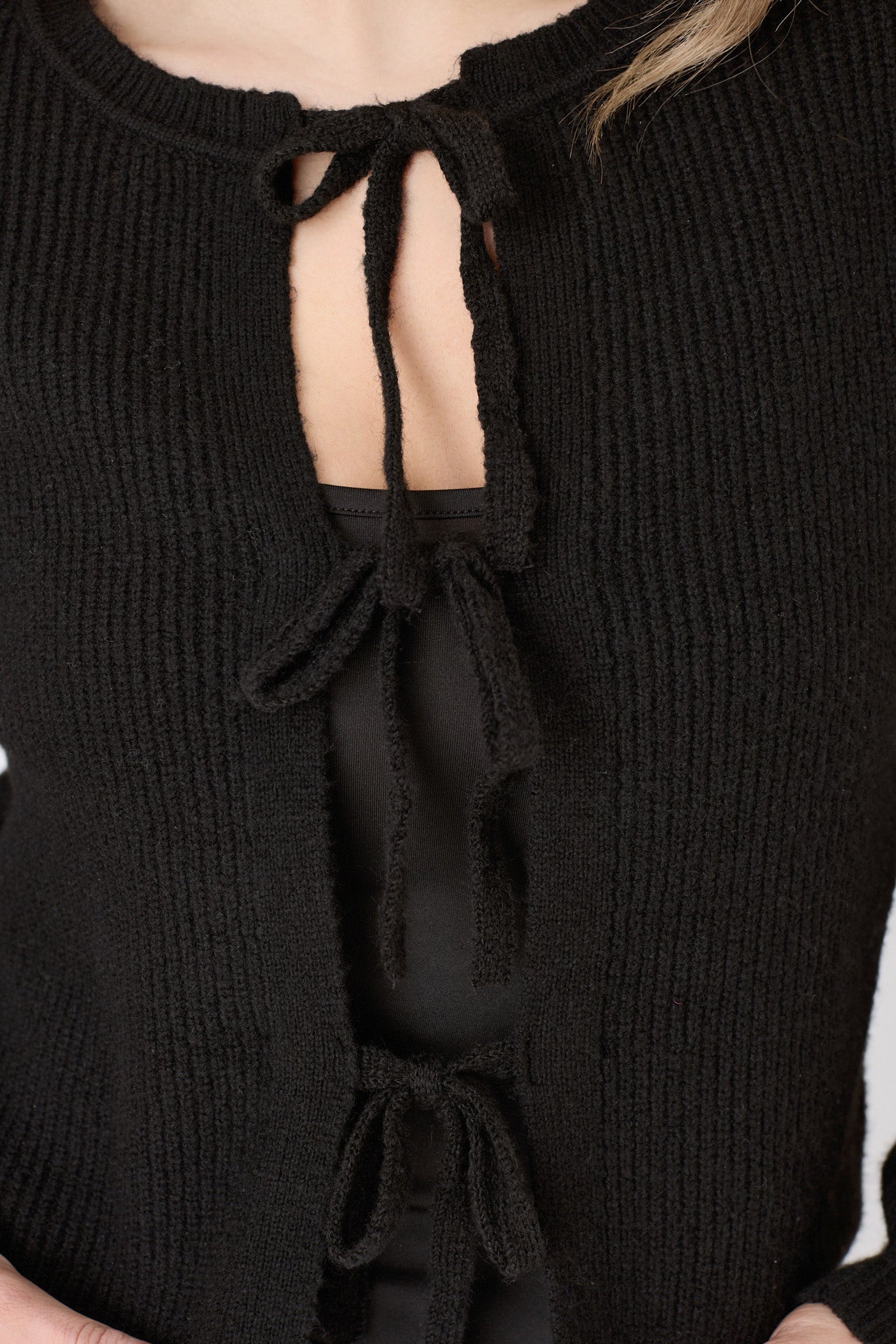 Ribbed Cardigan with Triple Bow Front