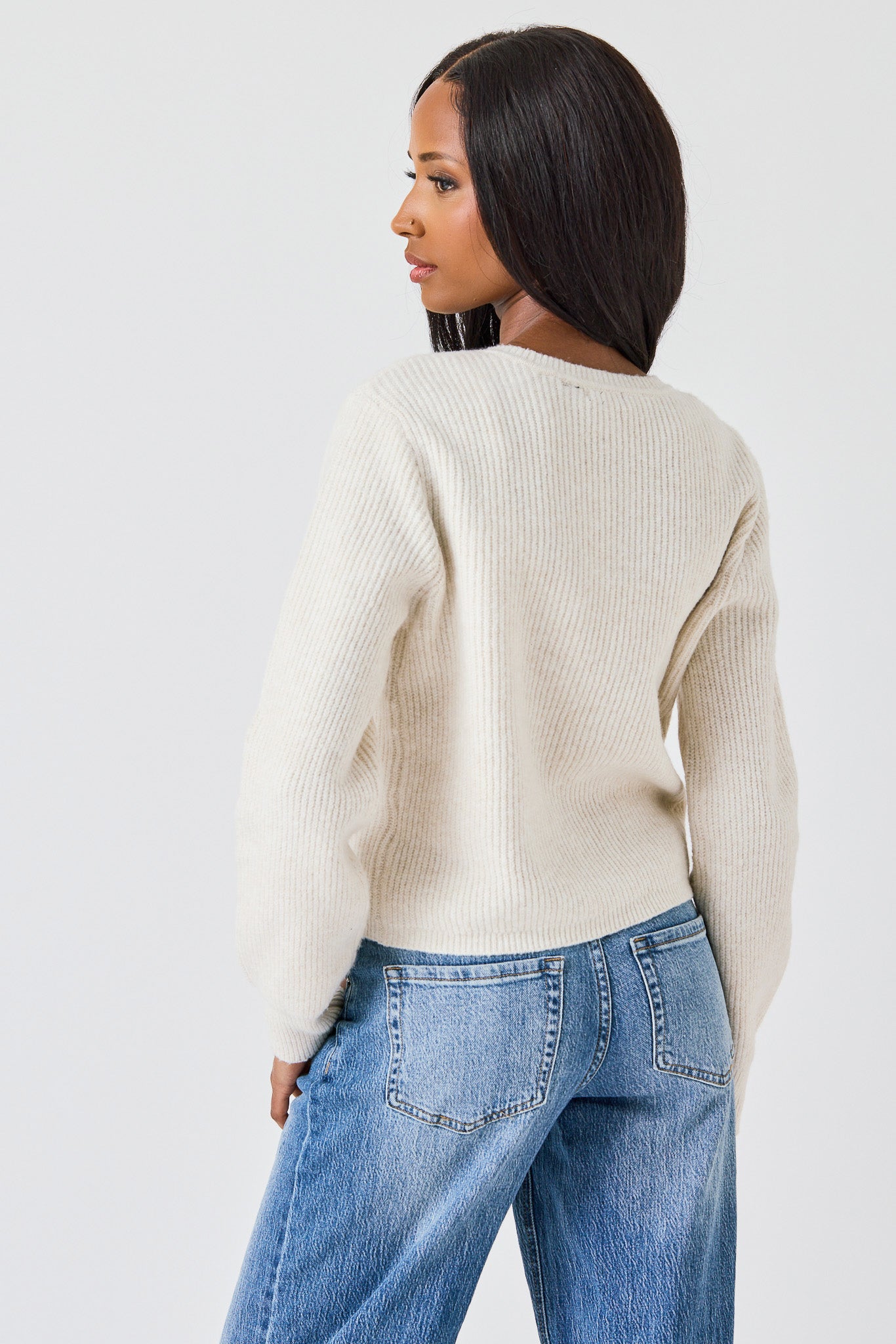 Ribbed Cardigan with Triple Bow Front